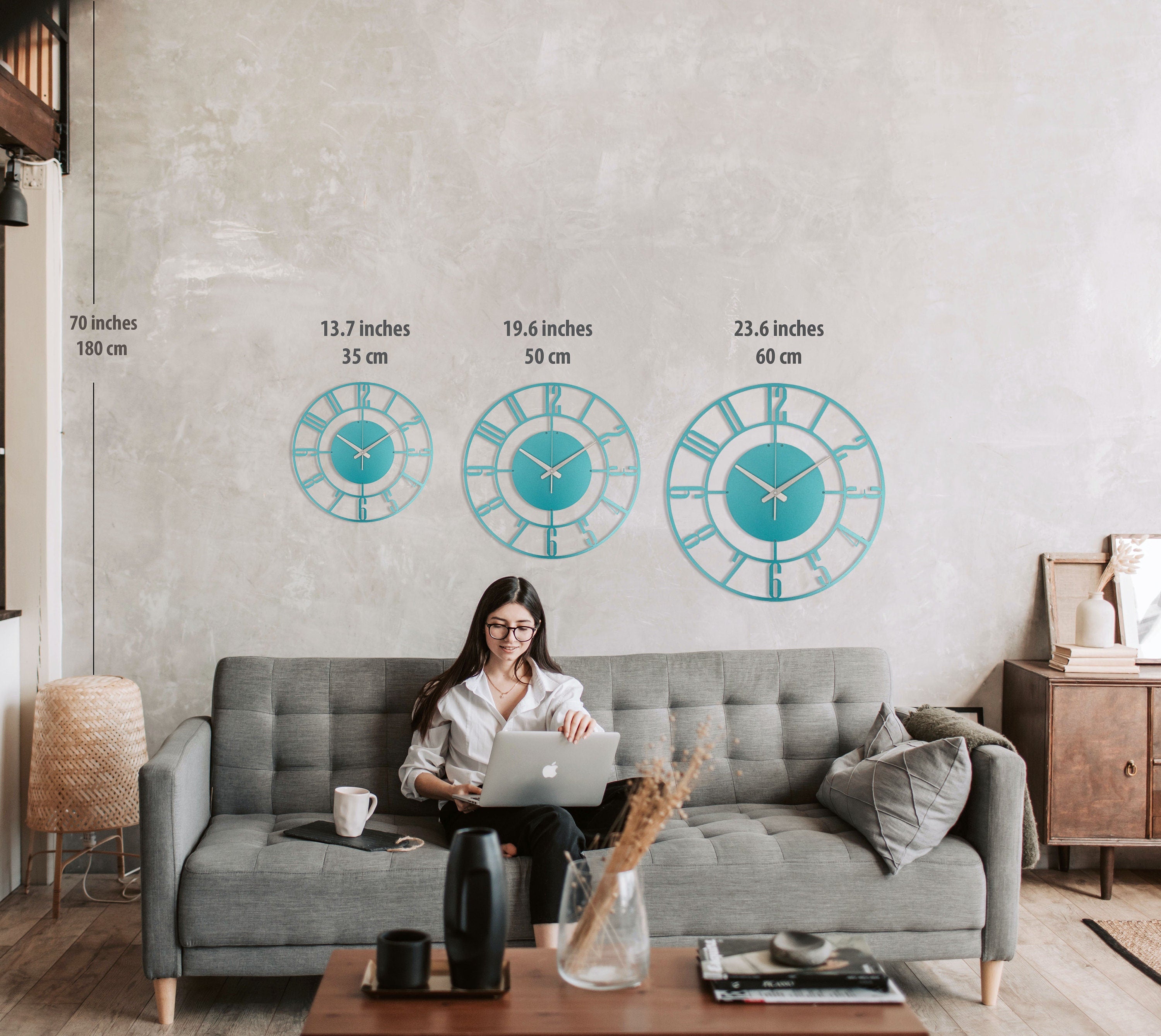 Blue Wall Clock, Large Turquoise Blue Clock, Small Wall Clock, Metal Wall Clock, Oversized Wall Clock, Unique Wall Clock, Clocks For Wall
