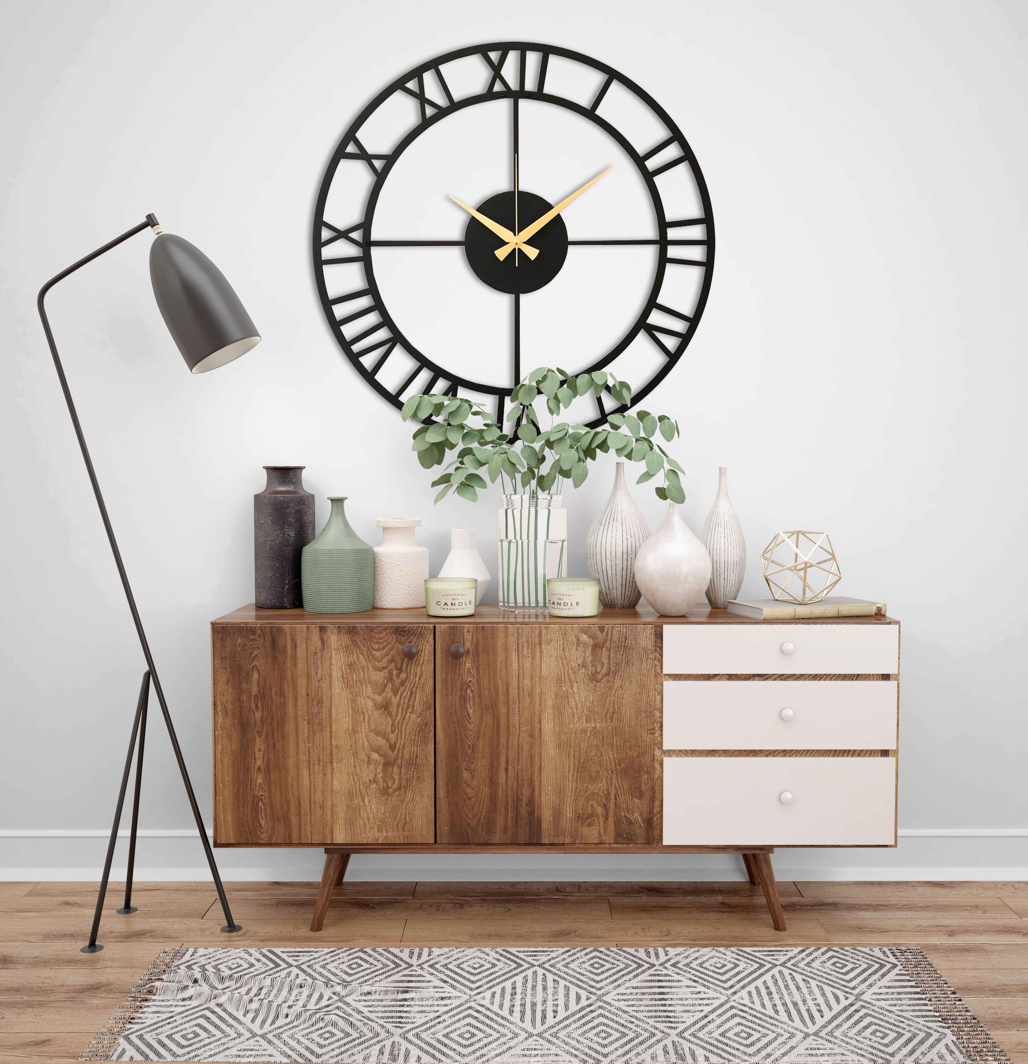 Black Silent Wall Clock With Roman Numbers