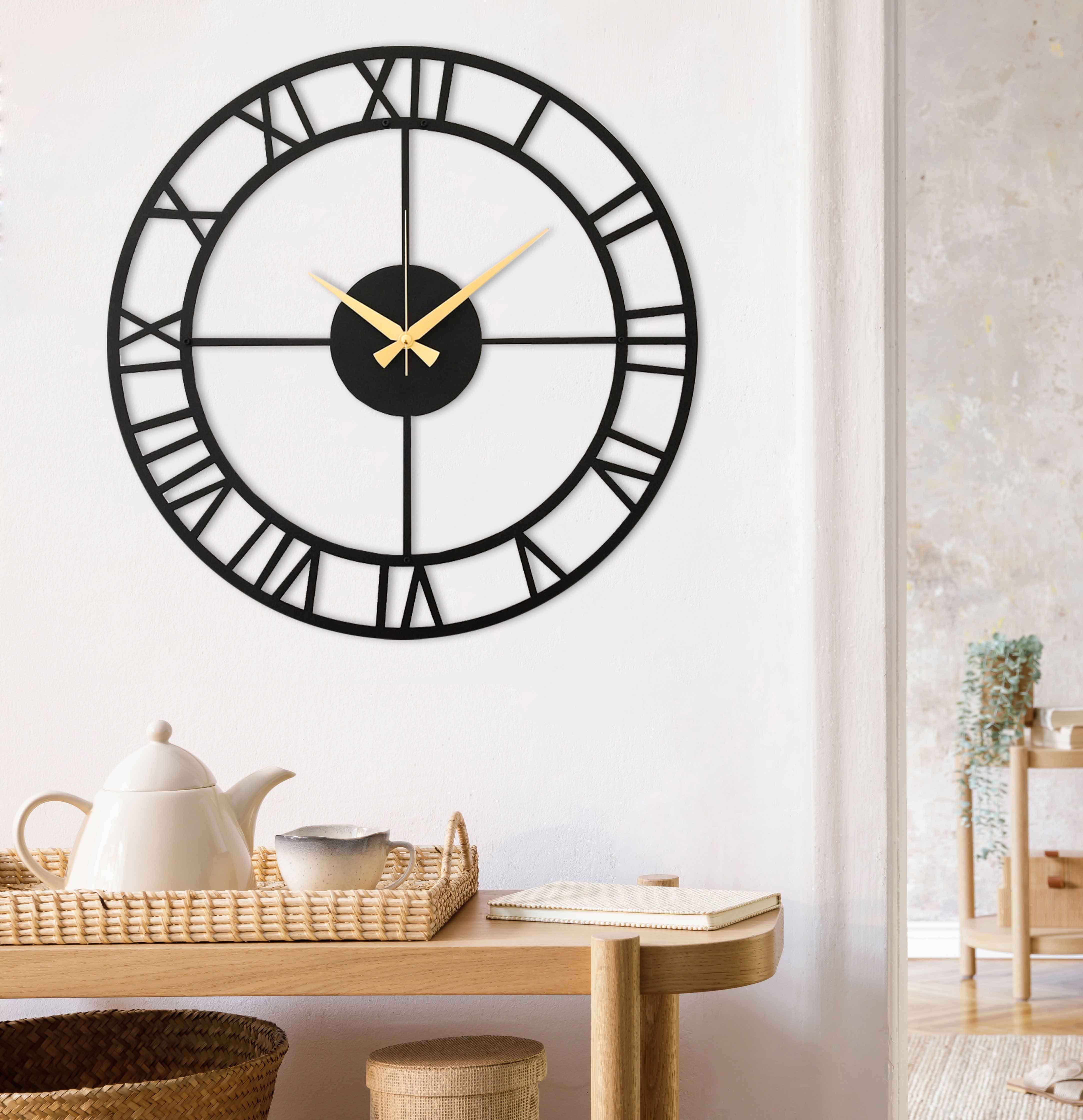 Black Silent Wall Clock With Roman Numbers