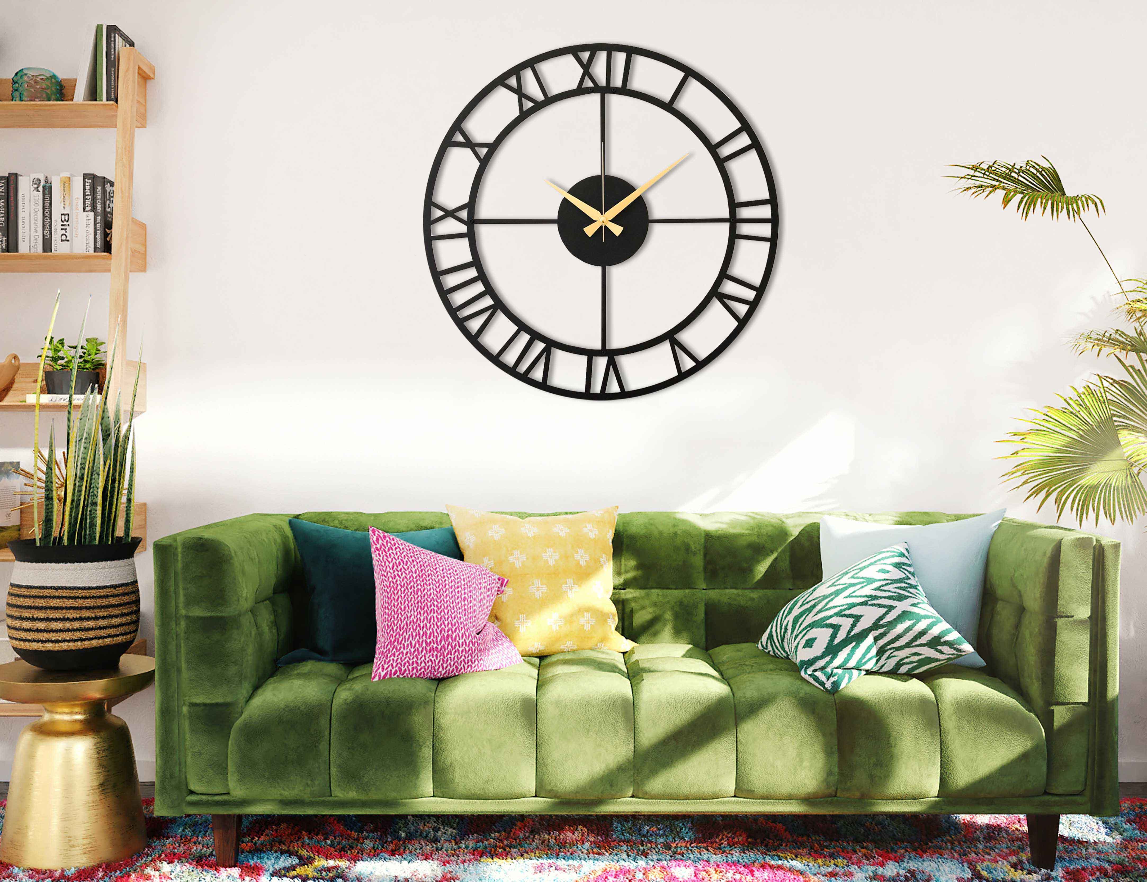 Black Silent Wall Clock With Roman Numbers