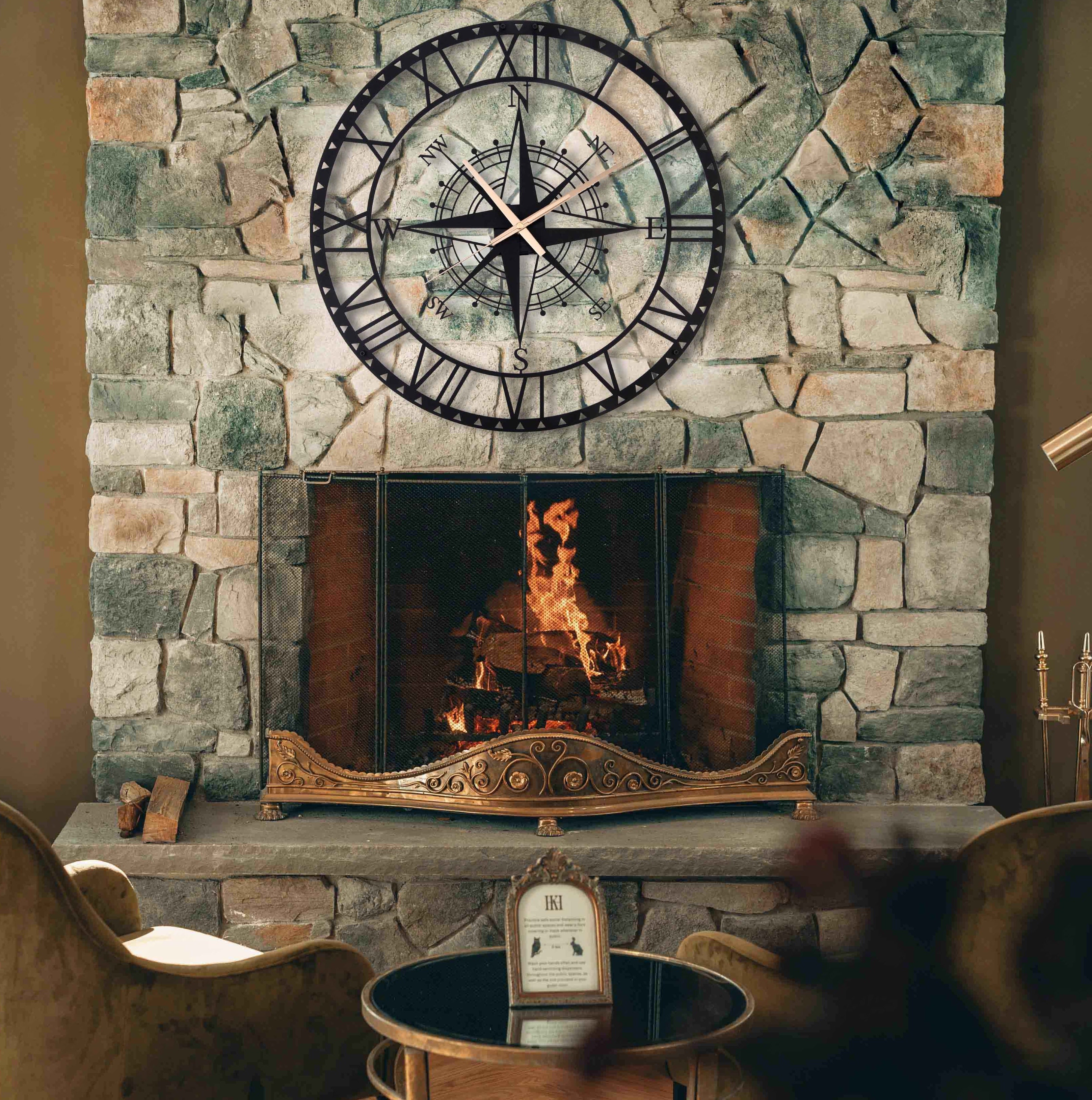 Compass Metal Silent Large Wall Clock, Home Decor, Home Gift