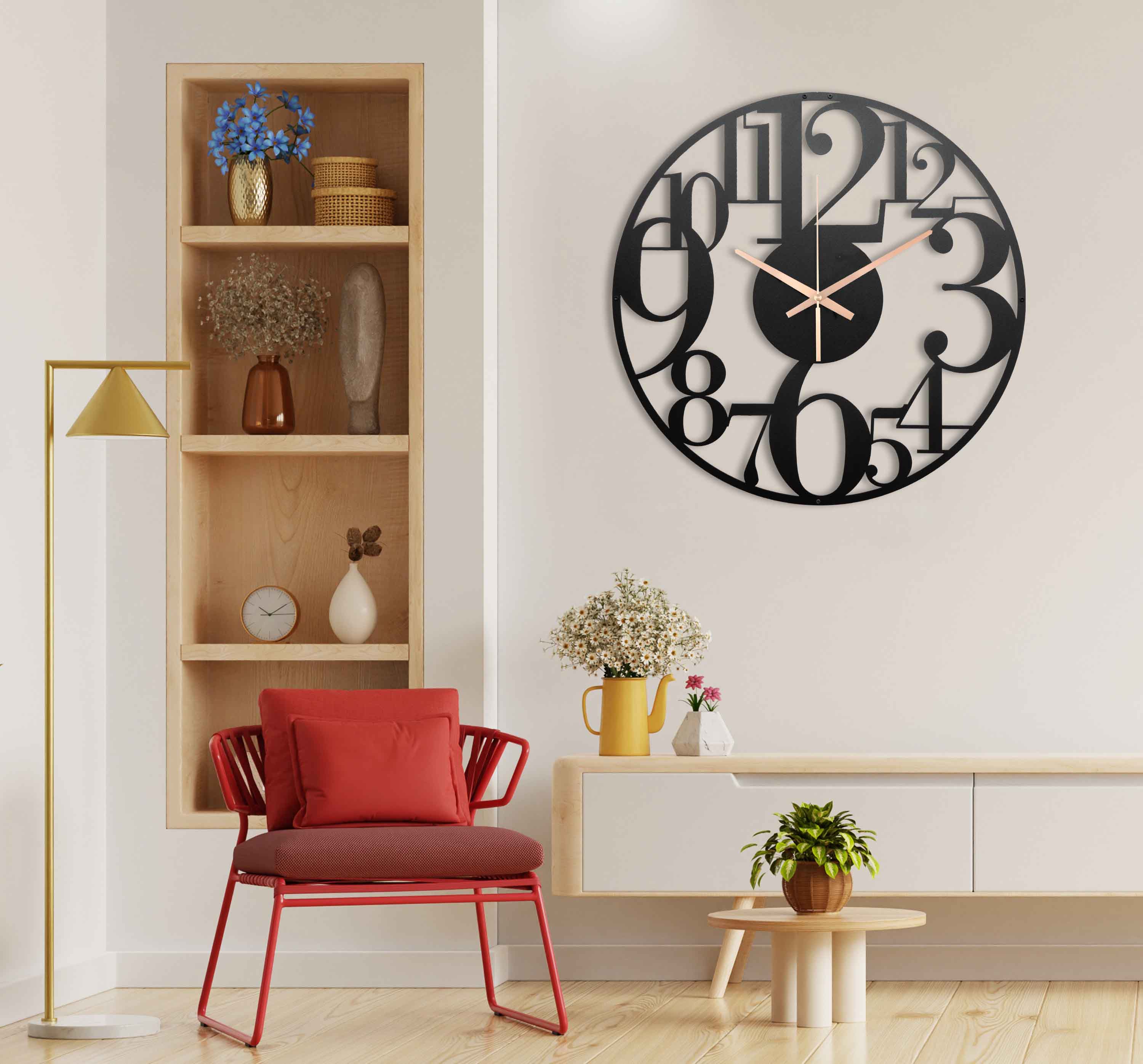 35 inch Asymmetric Clock, Oversized Wall Clock, Extra Large Clock, Unique Wall Clock With Numbers, Boho Wall Clock, Big Clocks For Wall