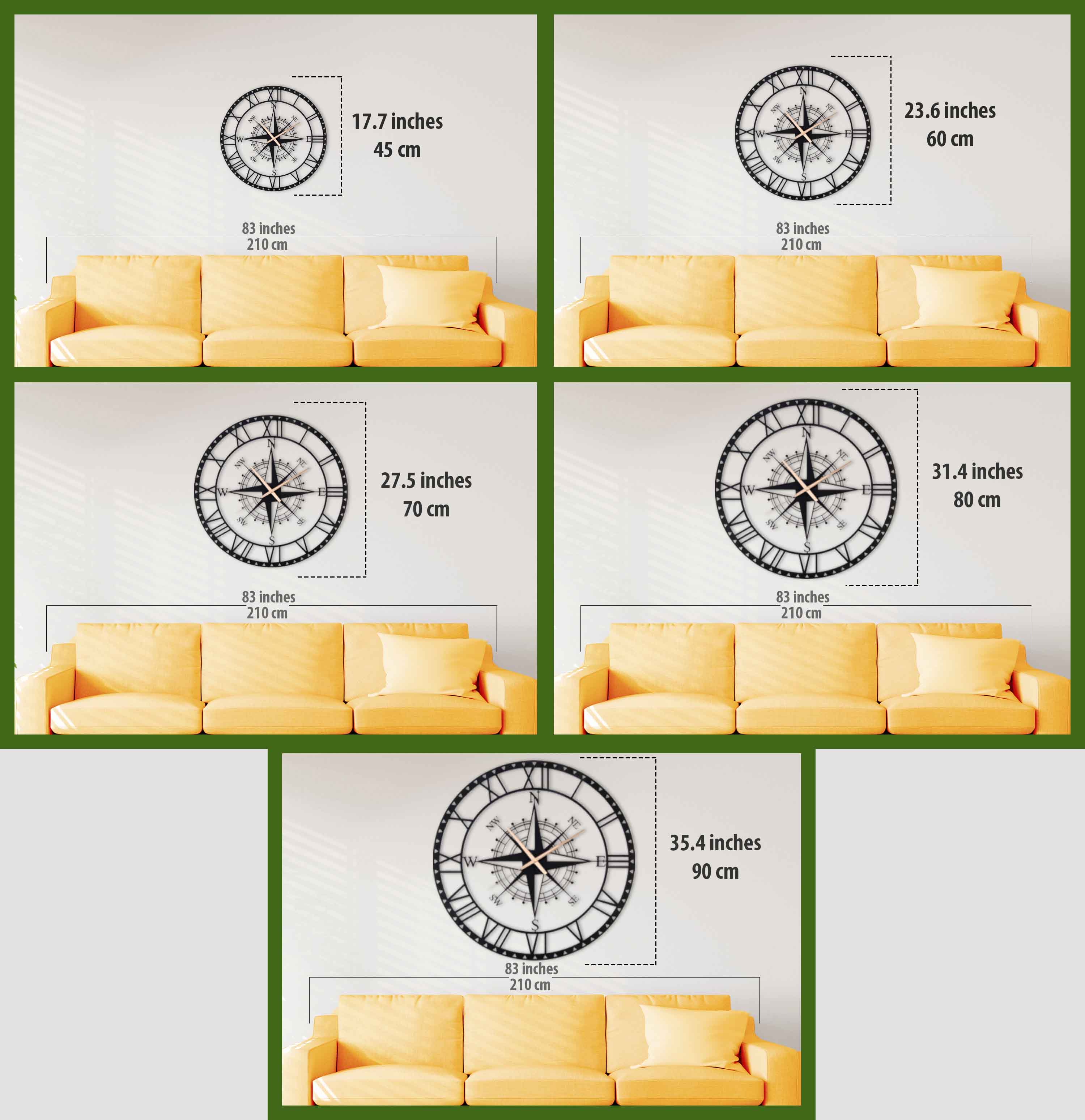 Compass Metal Silent Large Wall Clock, Home Decor, Home Gift