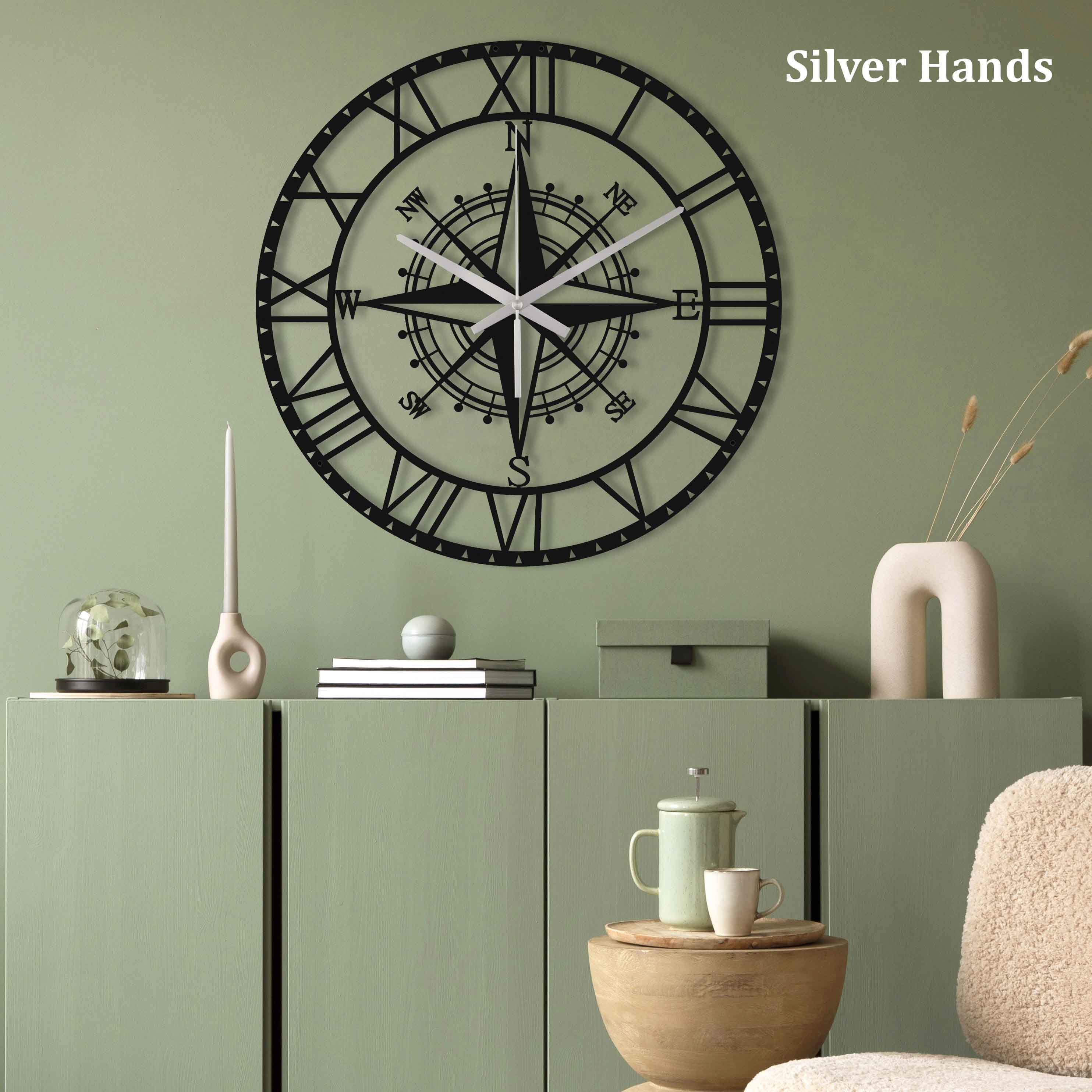 Compass Metal Silent Large Wall Clock, Home Decor, Home Gift
