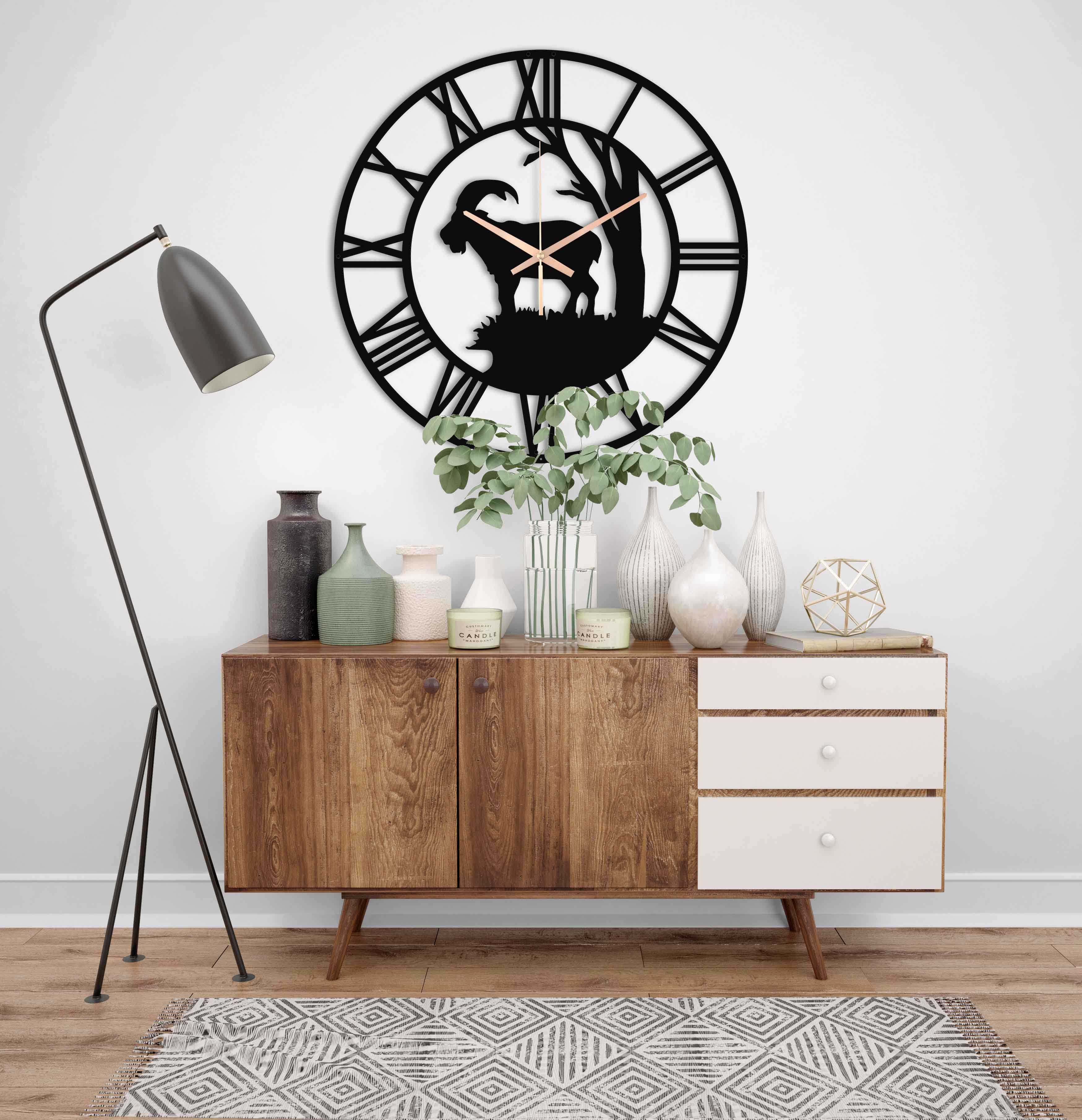 Deer Oversize Wall Clock, Metal Wall Clock, Nature Silent Large Wall Clock, Modern Clocks For Wall New Home Decor Gift, Laser Cut Clock