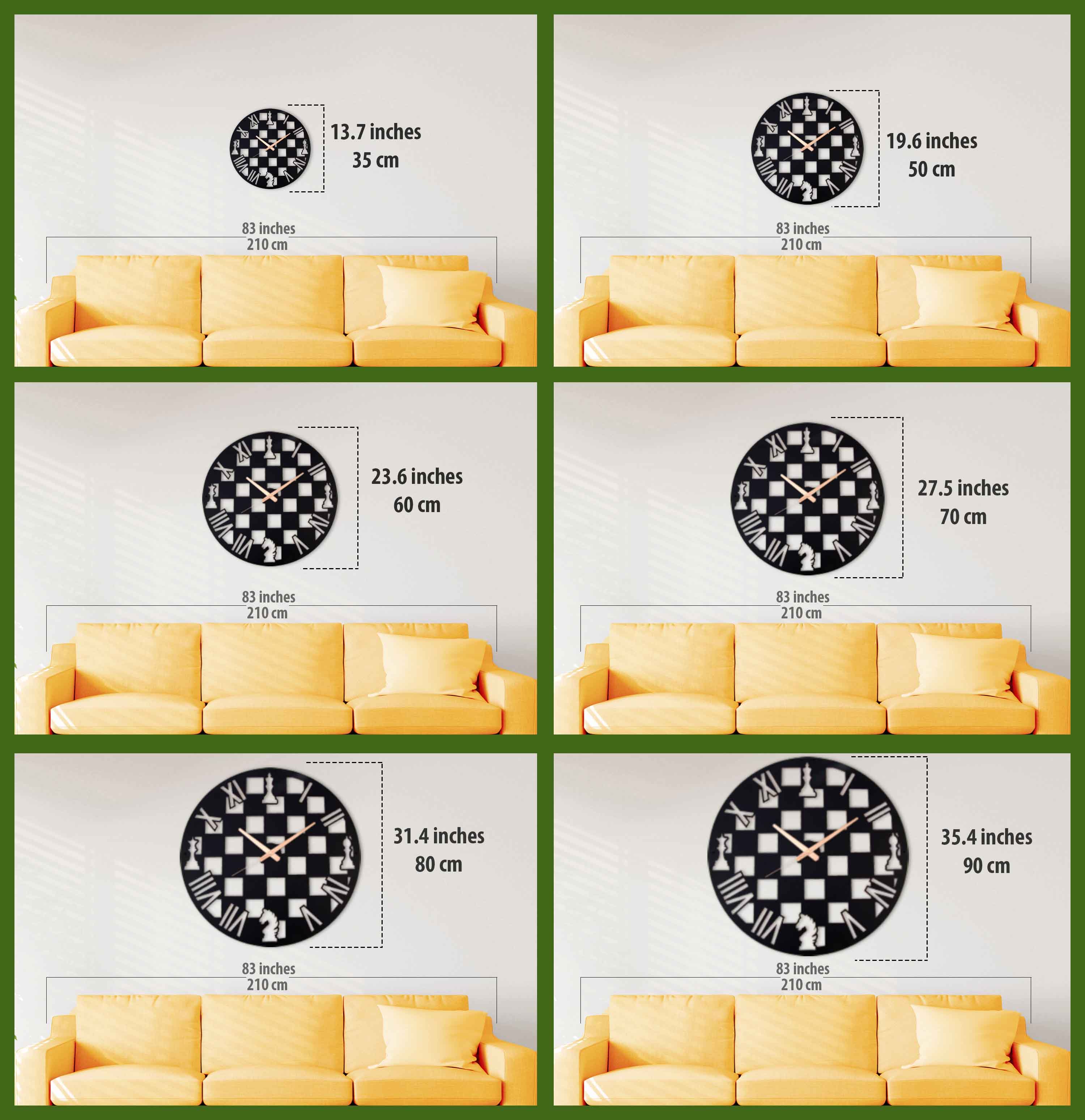 Chess Black Modern Oversize Wall Clock