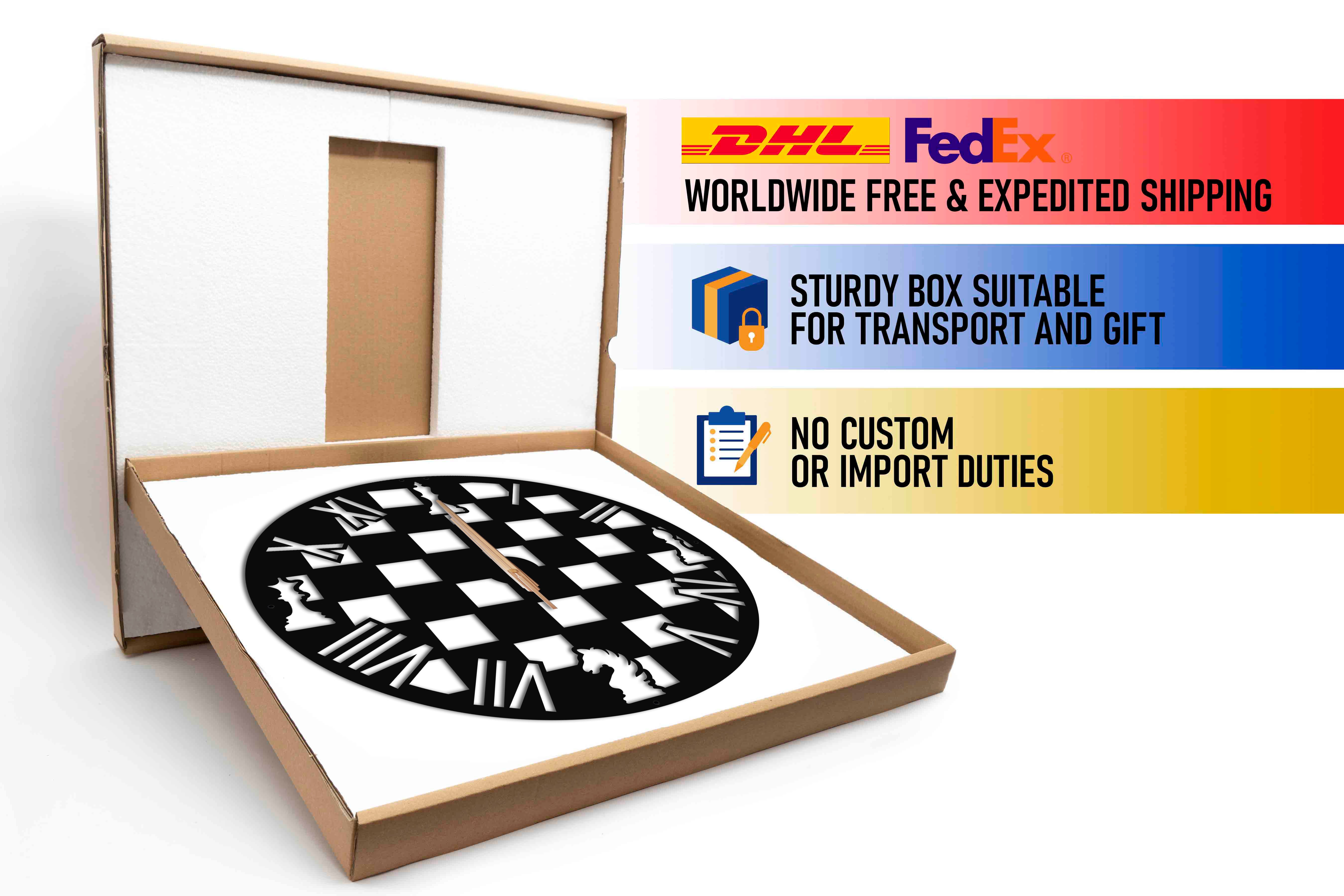 Chess Black Modern Oversize Wall Clock