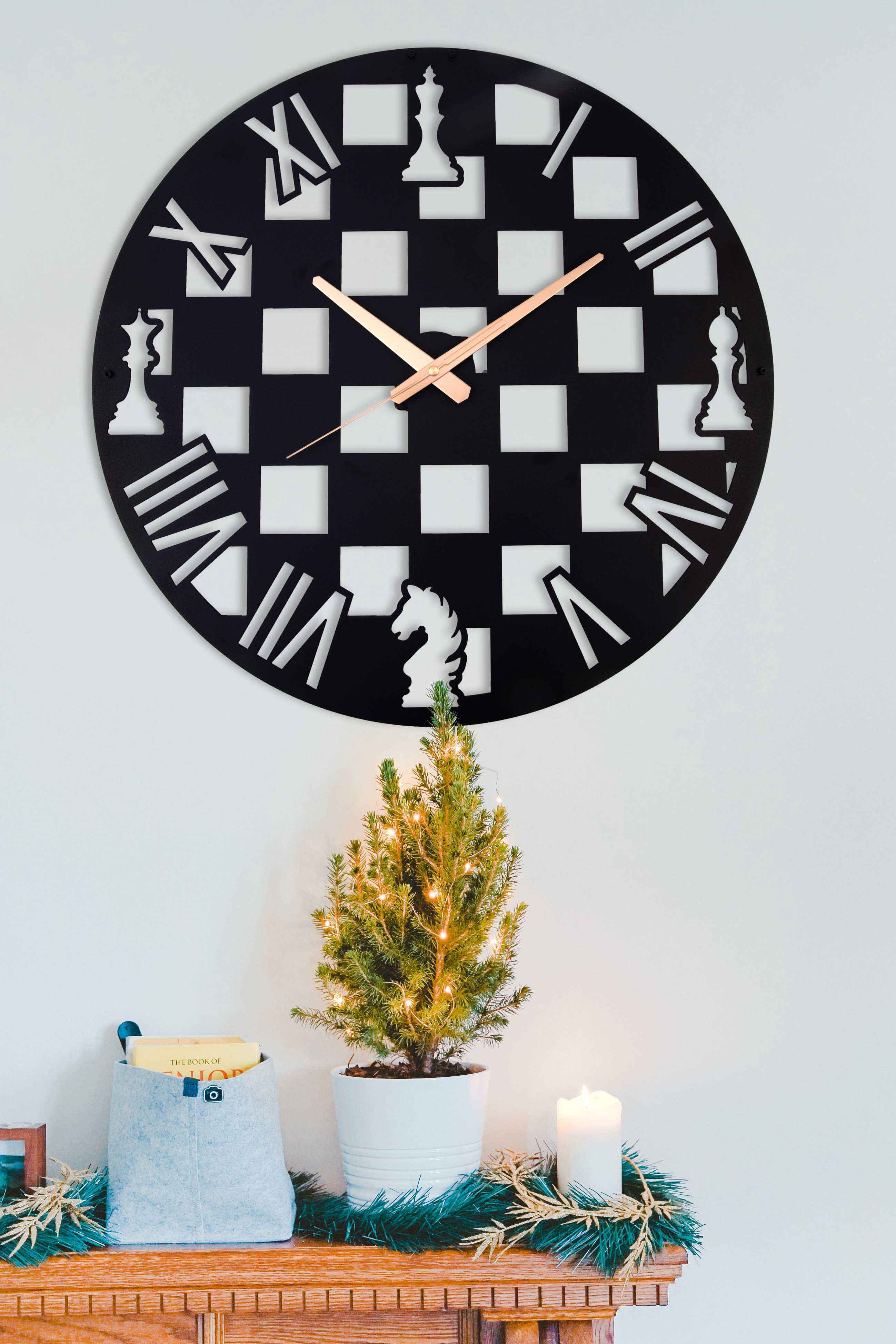 Chess Black Modern Oversize Wall Clock
