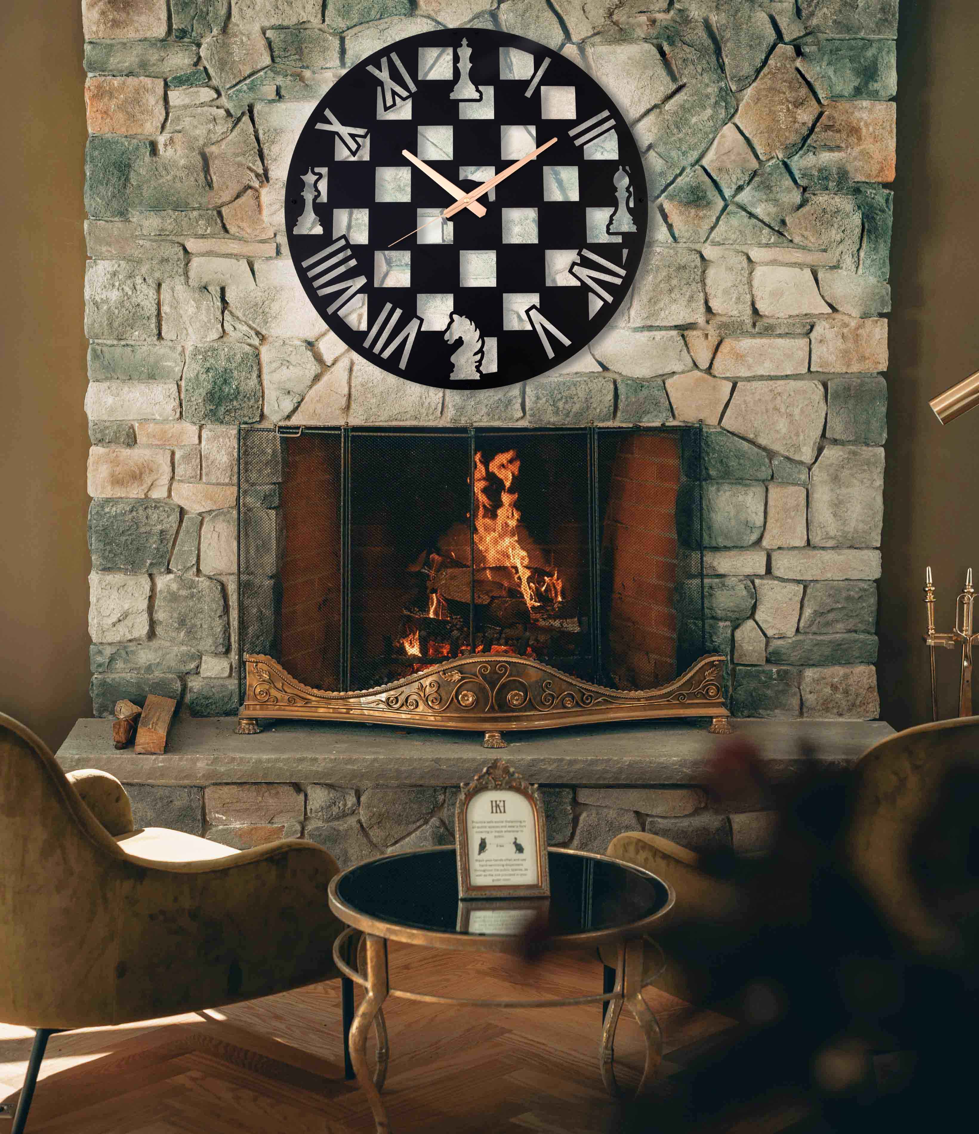Chess Black Modern Oversize Wall Clock
