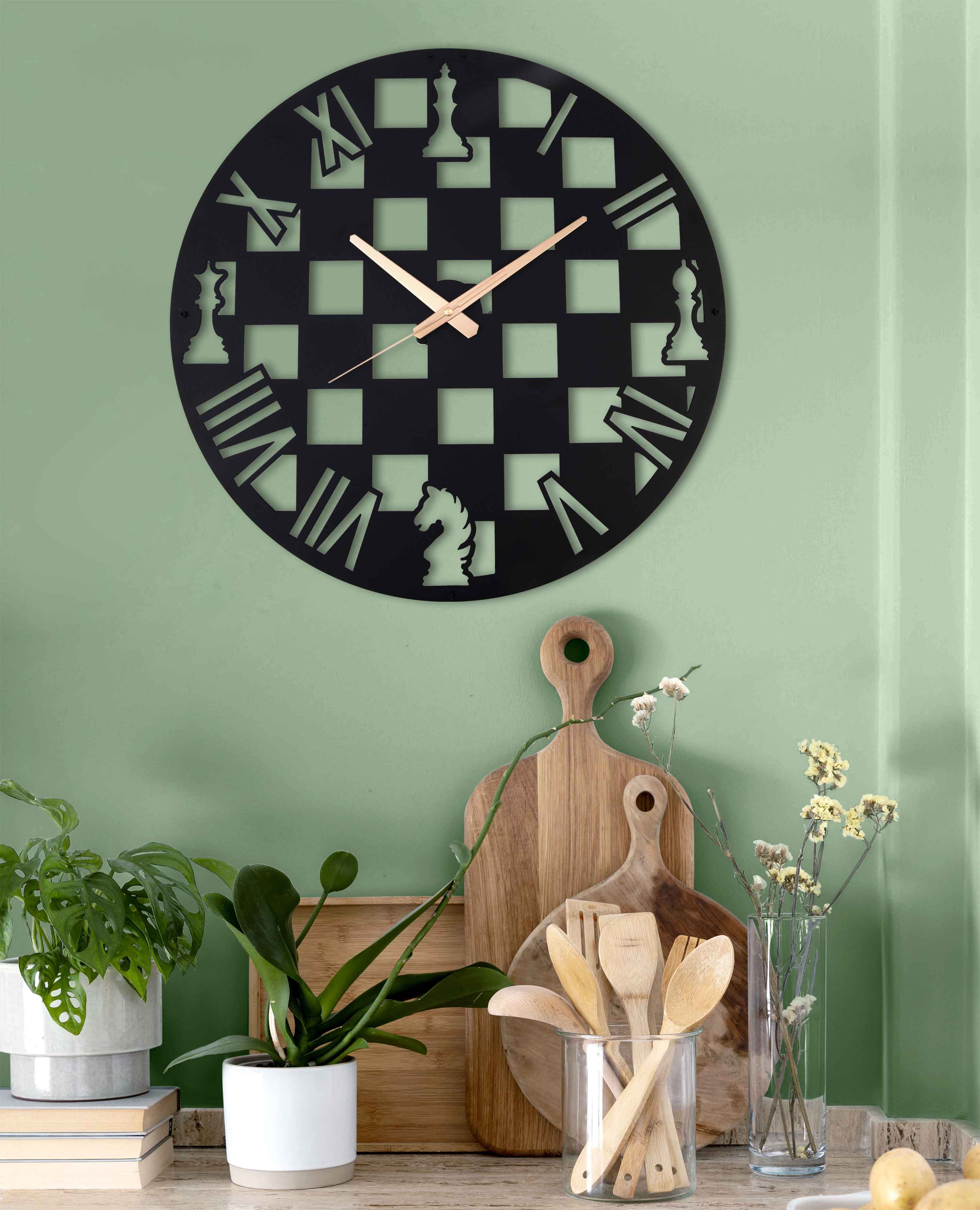 Chess Black Modern Oversize Wall Clock