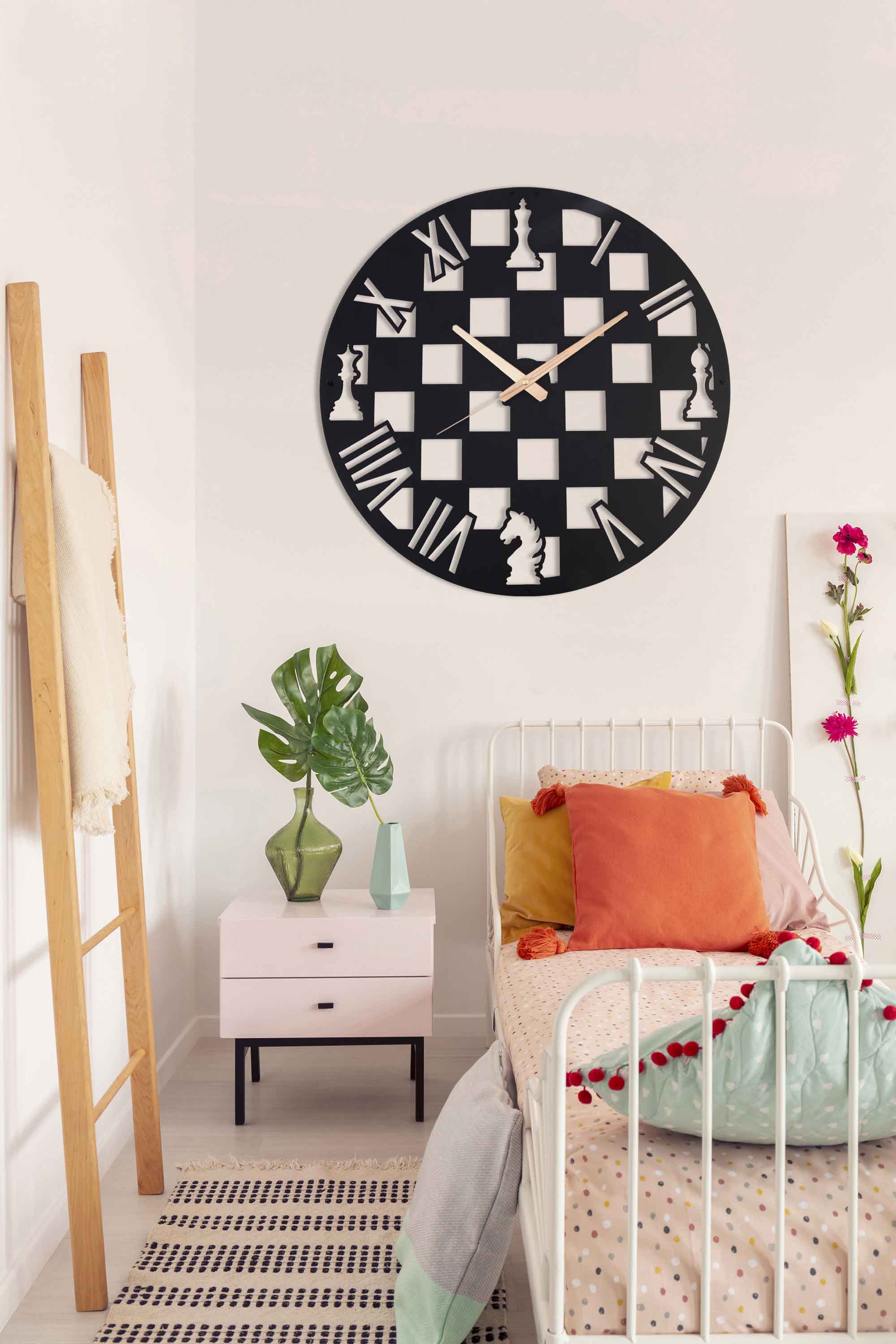 Chess Black Modern Oversize Wall Clock