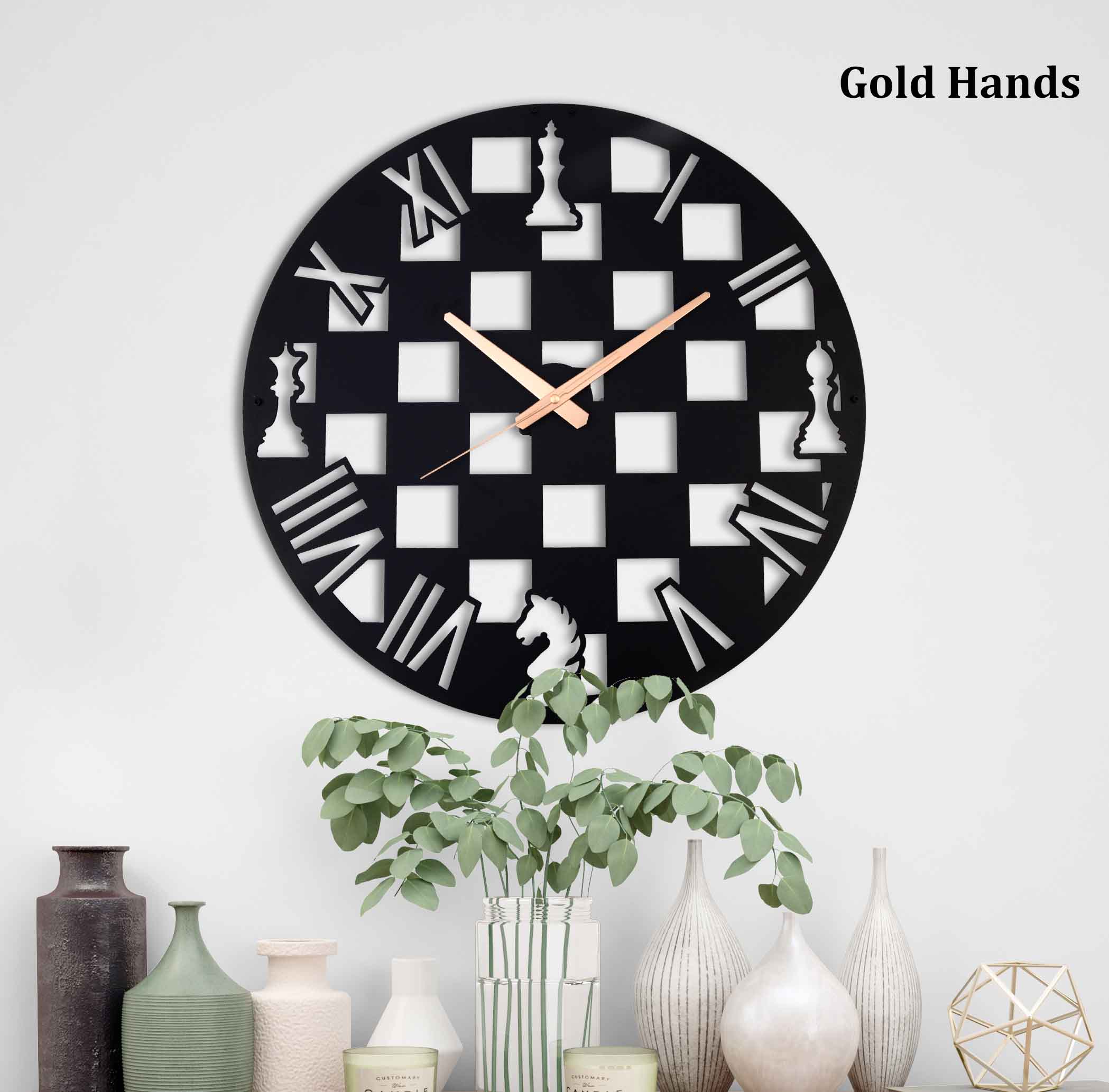 Chess Black Modern Oversize Wall Clock