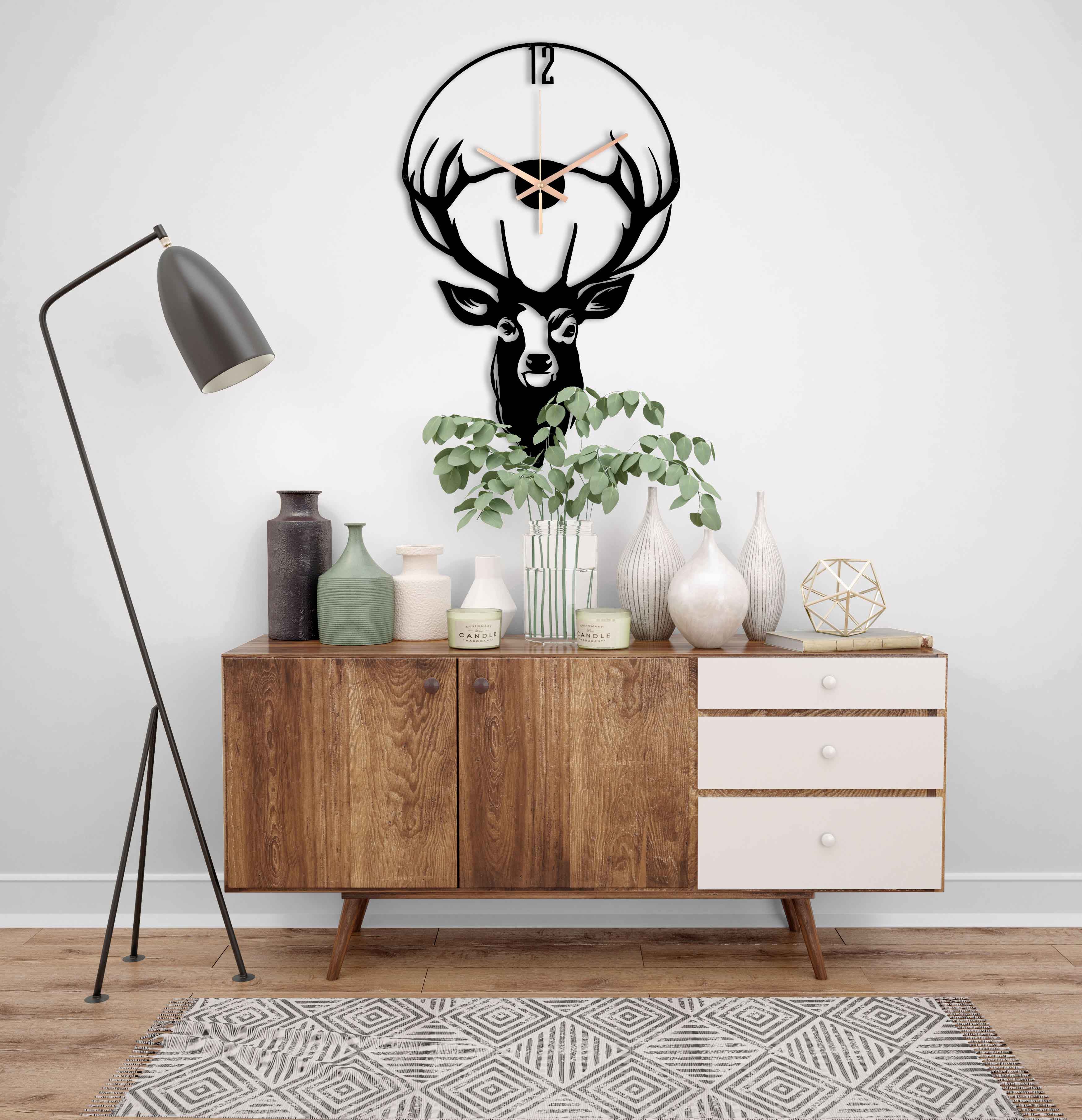 Deer Metal Wall Clock, Deer Unique Wall Clock, Large Wall Clock, Silent Farmhouse Clock, Patio Wall Clock, Boho Wall Clock, Clocks For Wall