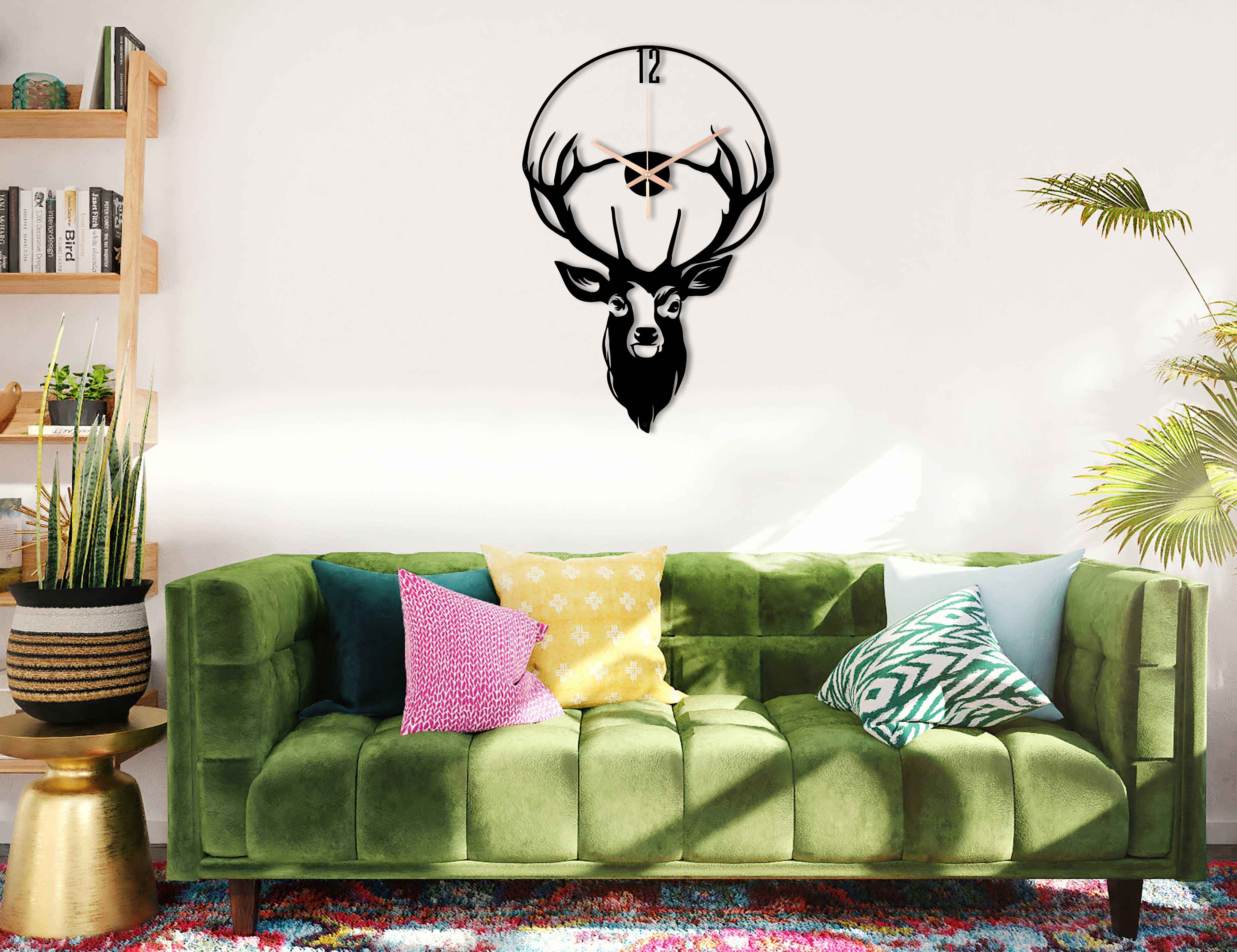 Deer Metal Wall Clock, Deer Unique Wall Clock, Large Wall Clock, Silent Farmhouse Clock, Patio Wall Clock, Boho Wall Clock, Clocks For Wall