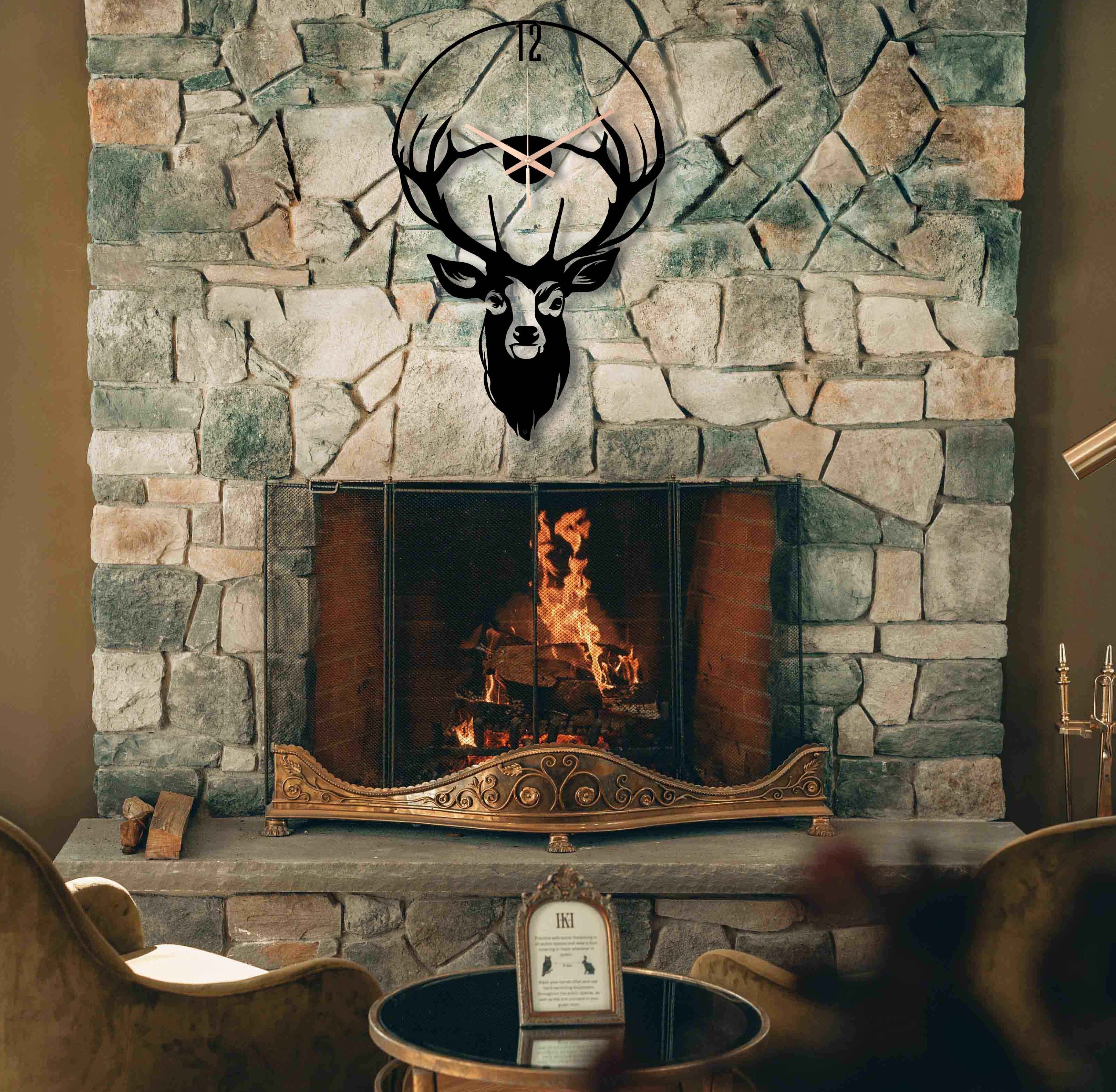 Deer Metal Wall Clock, Deer Unique Wall Clock, Large Wall Clock, Silent Farmhouse Clock, Patio Wall Clock, Boho Wall Clock, Clocks For Wall