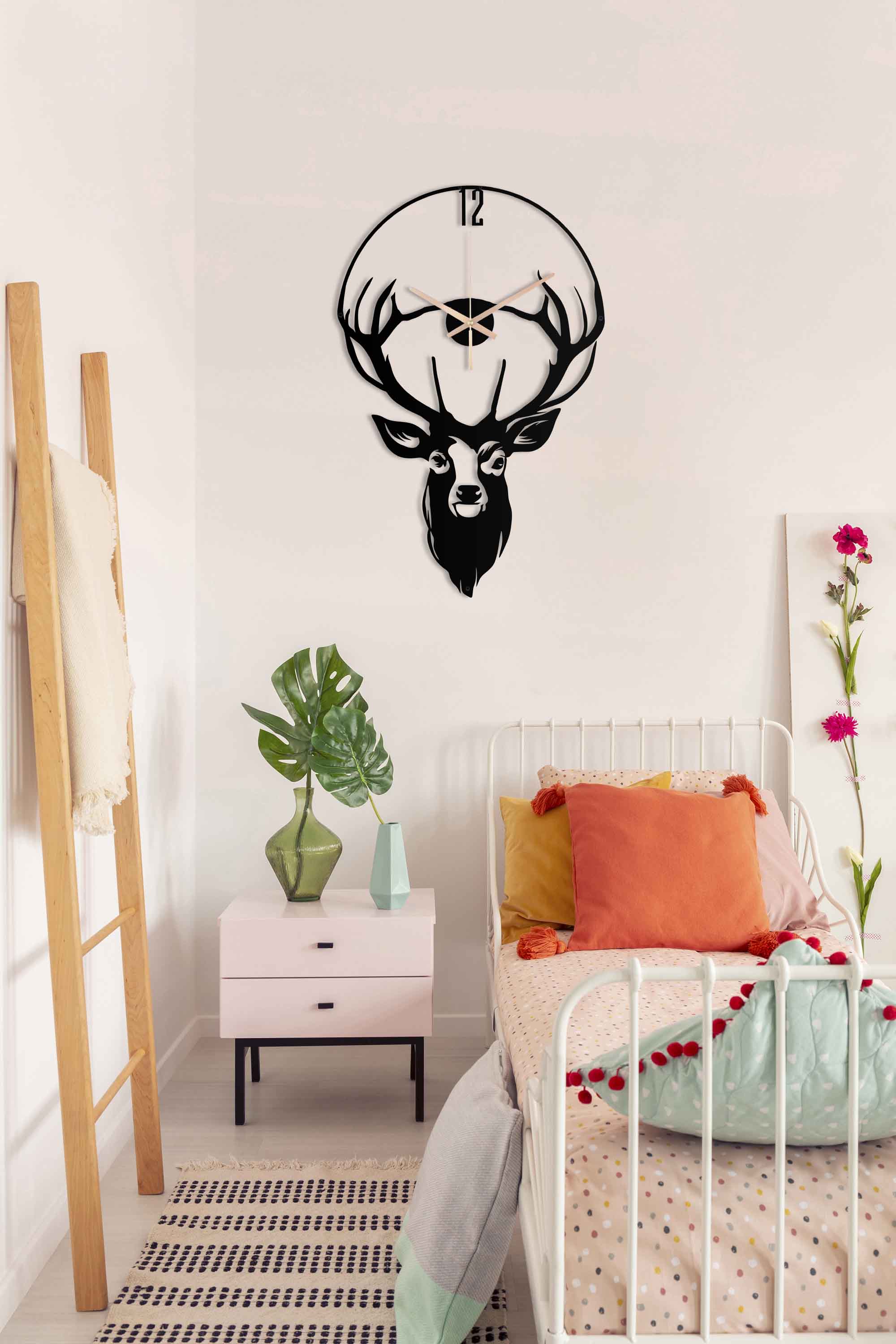 Deer Metal Wall Clock, Deer Unique Wall Clock, Large Wall Clock, Silent Farmhouse Clock, Patio Wall Clock, Boho Wall Clock, Clocks For Wall