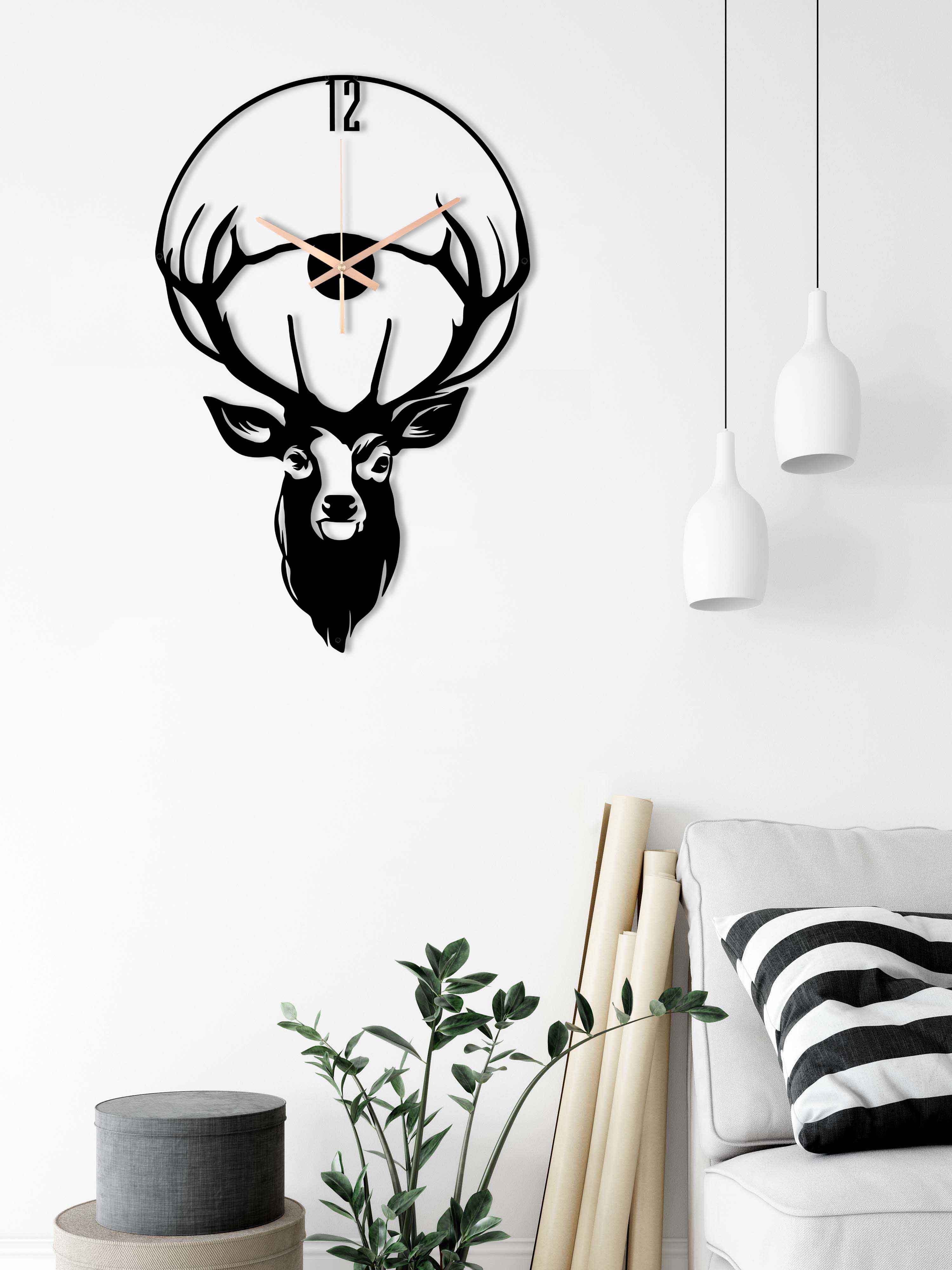 Deer Metal Wall Clock, Deer Unique Wall Clock, Large Wall Clock, Silent Farmhouse Clock, Patio Wall Clock, Boho Wall Clock, Clocks For Wall