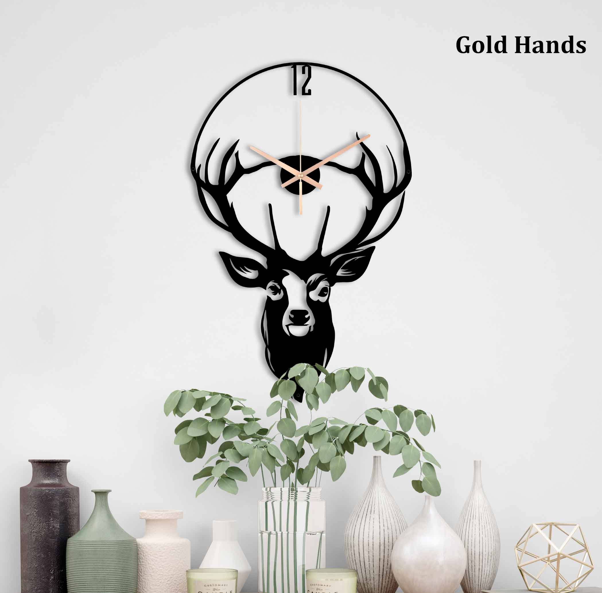 Deer Metal Wall Clock, Deer Unique Wall Clock, Large Wall Clock, Silent Farmhouse Clock, Patio Wall Clock, Boho Wall Clock, Clocks For Wall