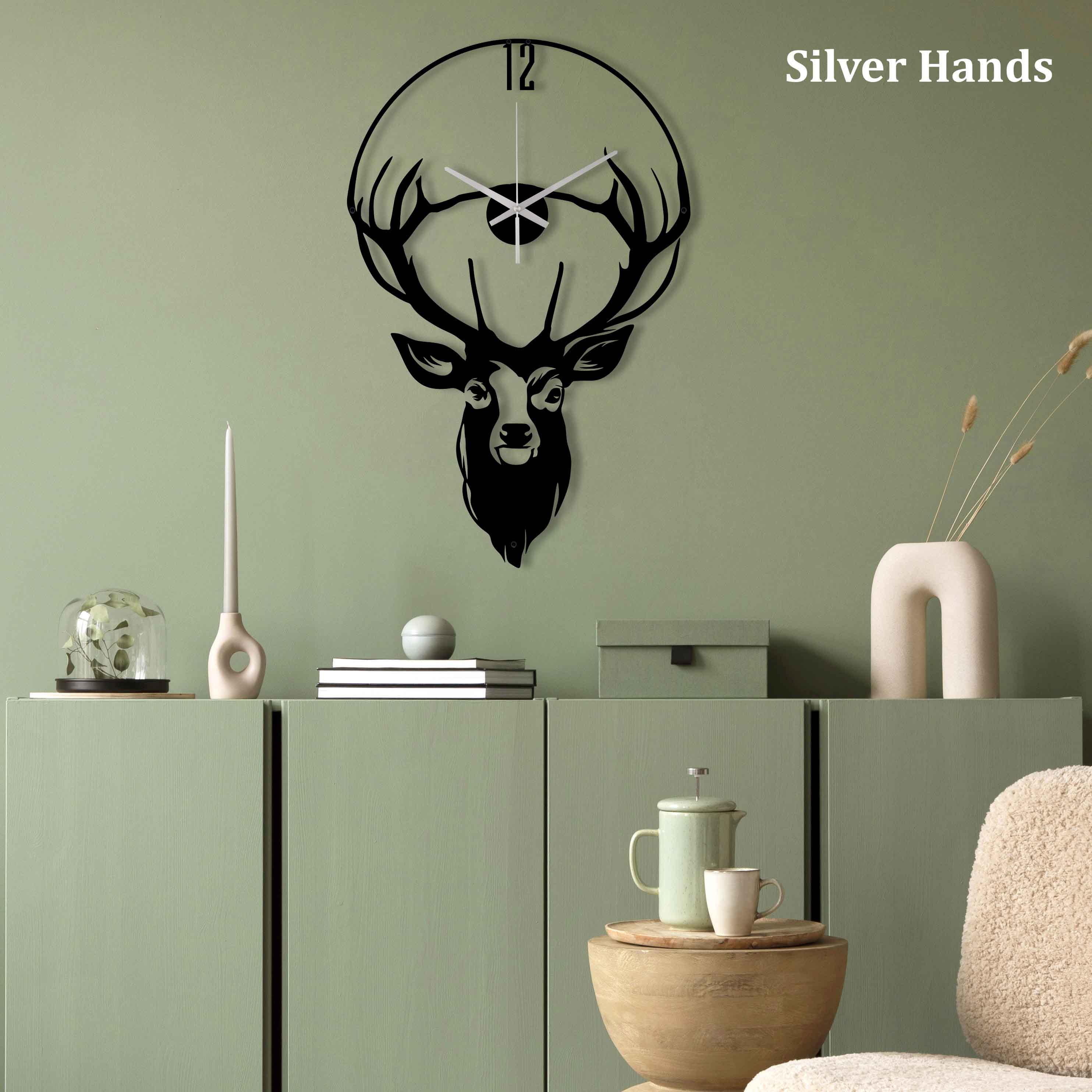 Deer Metal Wall Clock, Deer Unique Wall Clock, Large Wall Clock, Silent Farmhouse Clock, Patio Wall Clock, Boho Wall Clock, Clocks For Wall