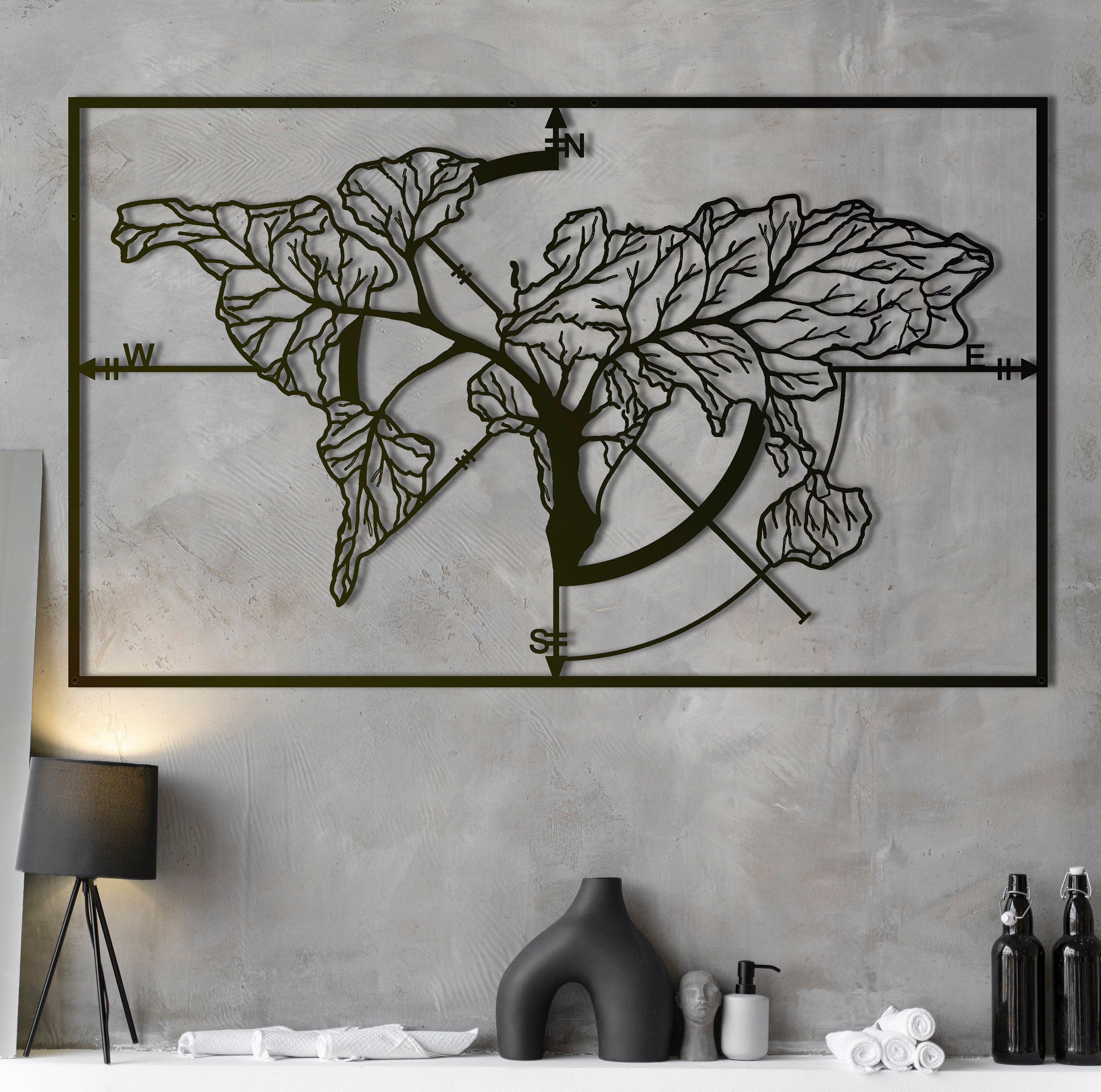 Metal Tree World Map, Aesthetic Bedroom Wall Decor, Metal Farmhouse Wall Decor, Metal Kitchen Wall Art, Father Gift