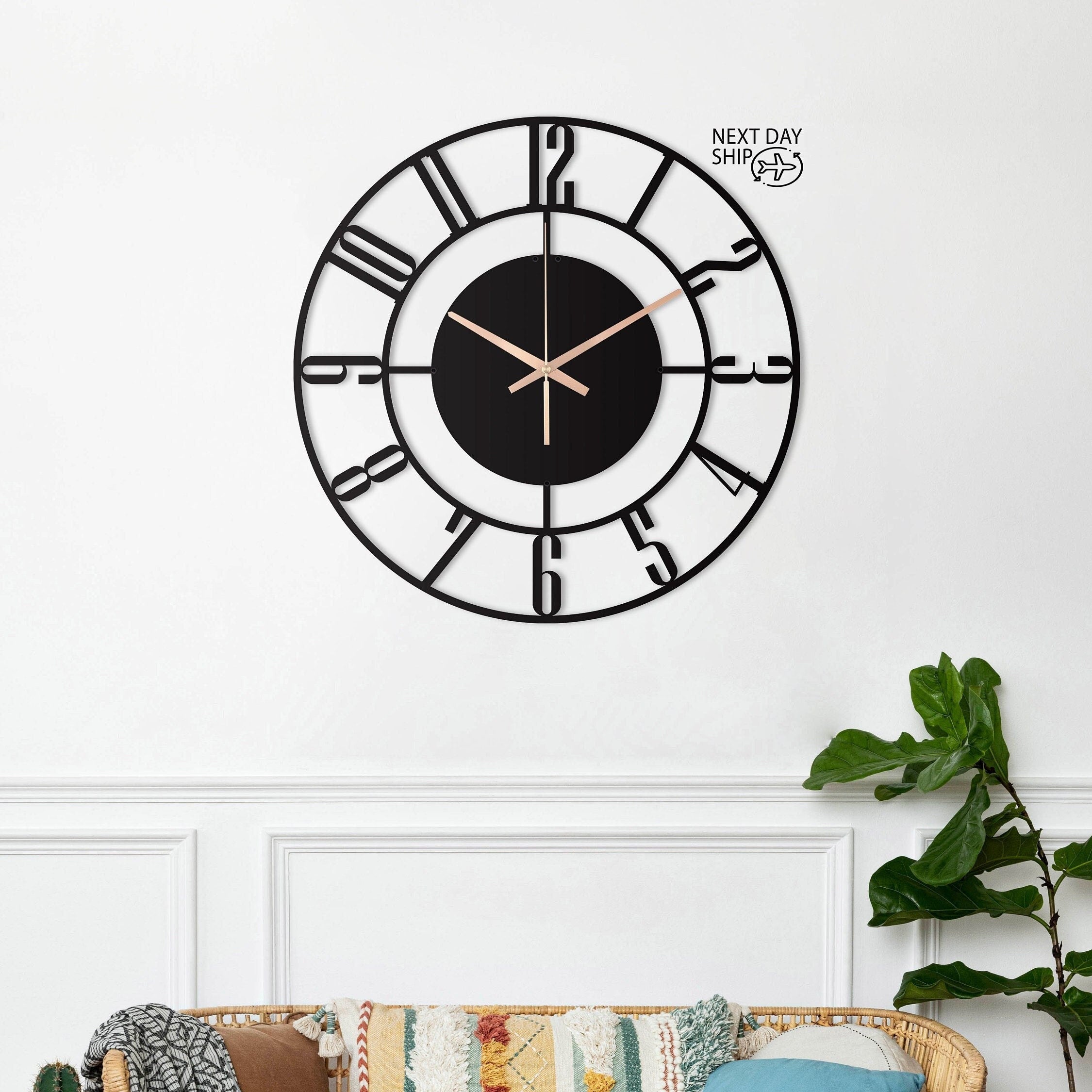 Metal Mantel Clock, Wall Clock, Large Metal Wall Clock, Black Wall Clock Modern Oversized Wall Clock With Numbers, Clocks For Wall