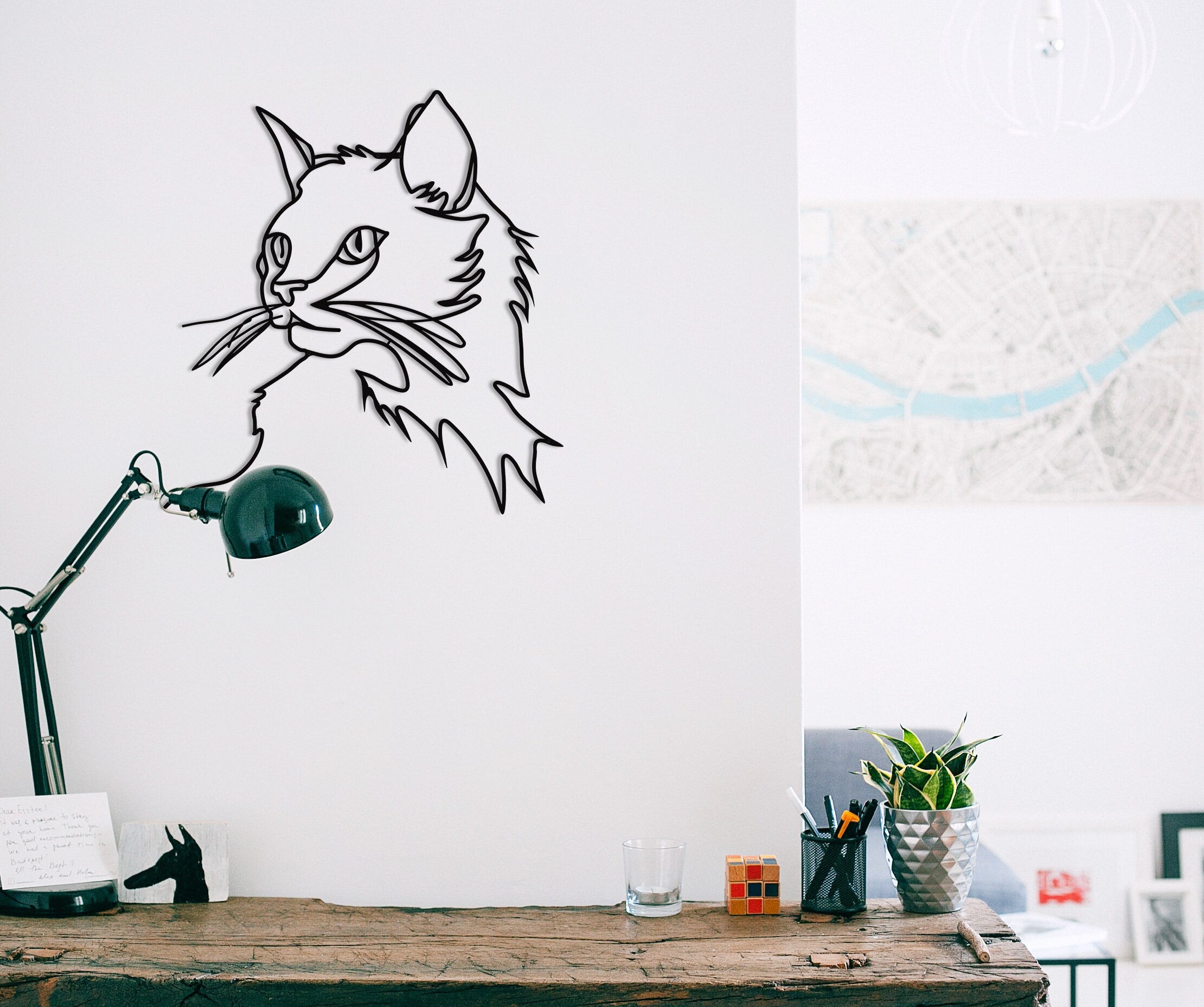 Minimalist Cat Decor, Aesthetic Animal Wall Art, Boho Wall Decor, Modern Living Room Decor, Gift For Him, Metal Wall Decor