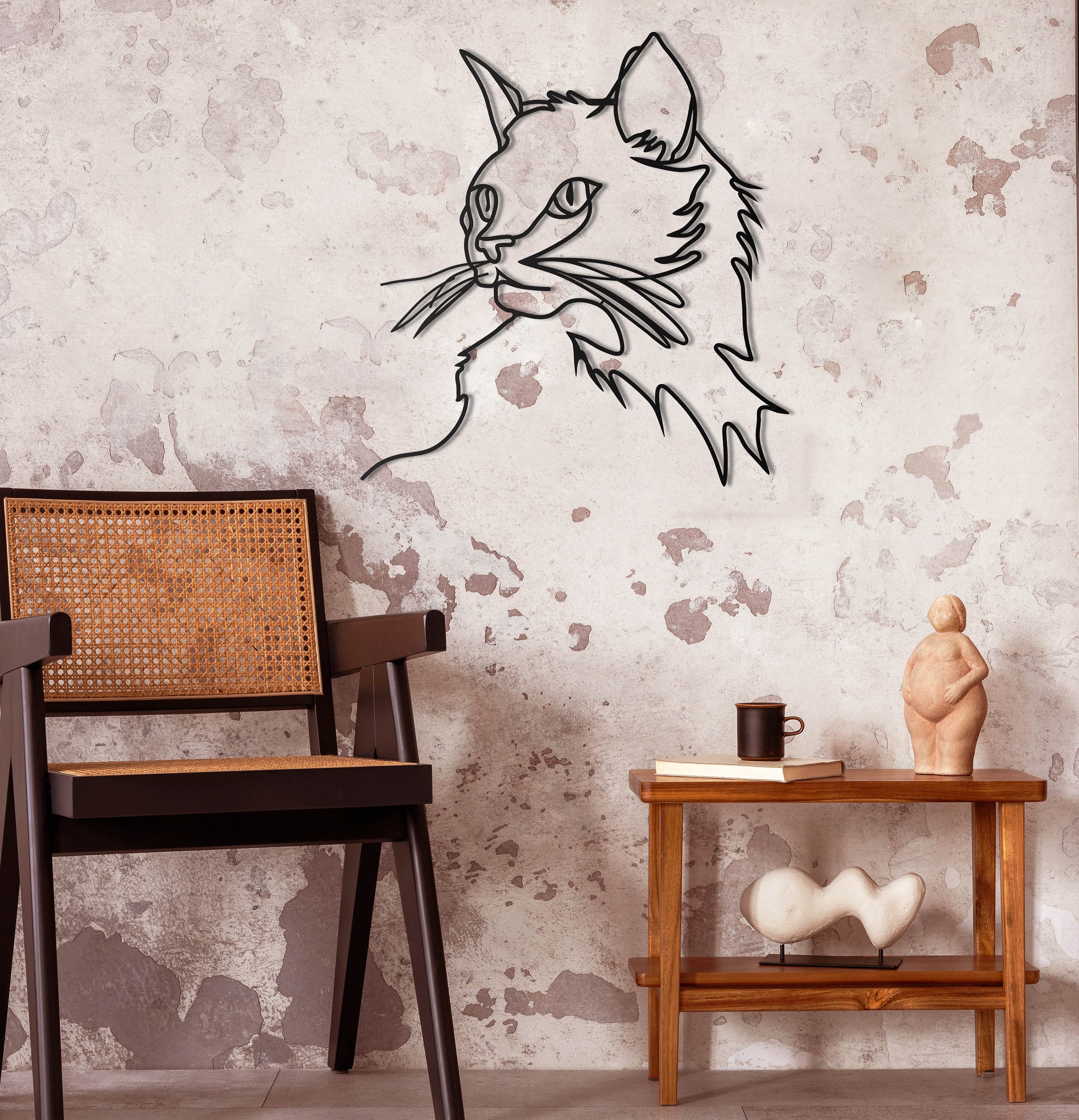 Minimalist Cat Decor, Aesthetic Animal Wall Art, Boho Wall Decor, Modern Living Room Decor, Gift For Him, Metal Wall Decor