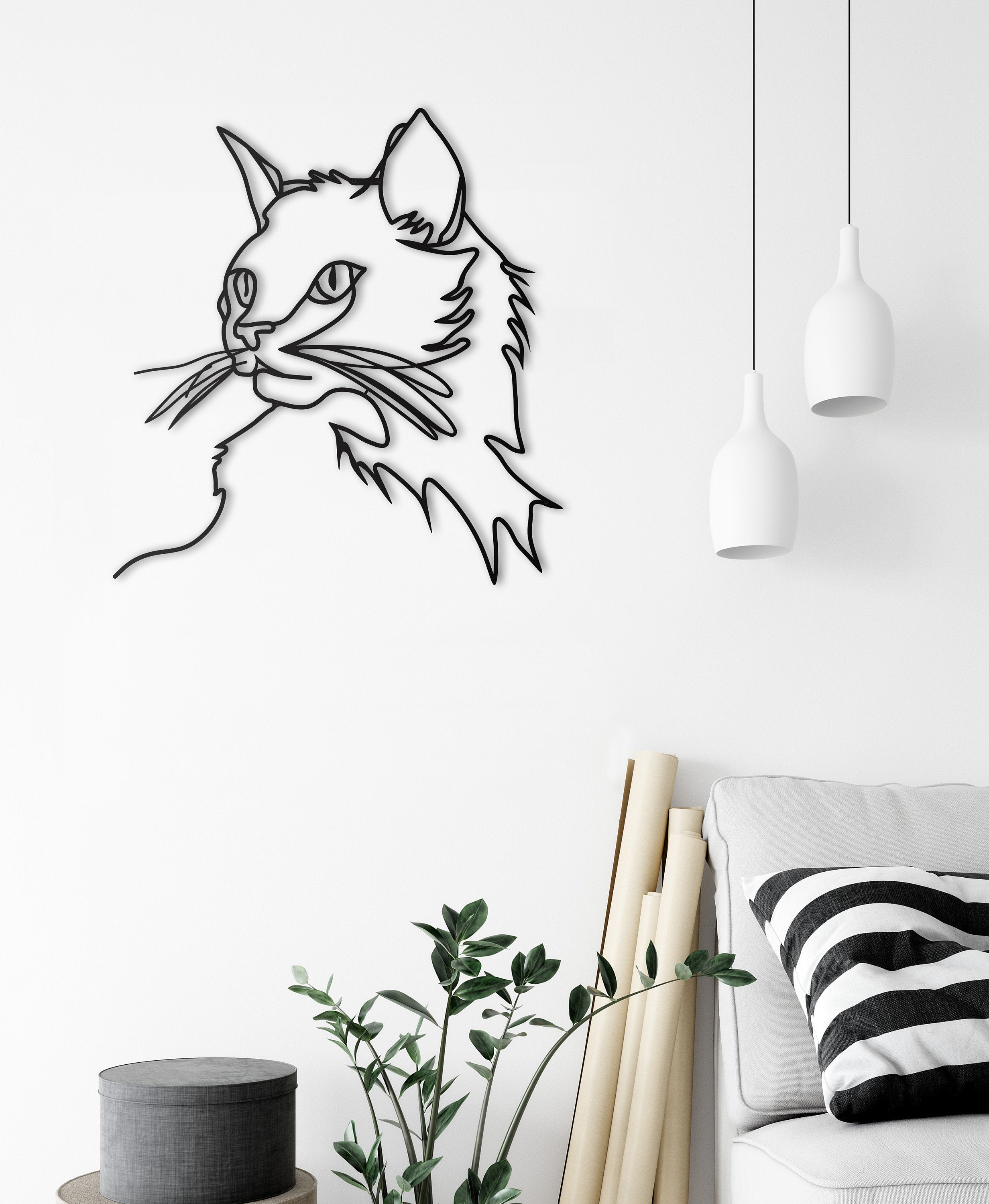 Minimalist Cat Decor, Aesthetic Animal Wall Art, Boho Wall Decor, Modern Living Room Decor, Gift For Him, Metal Wall Decor