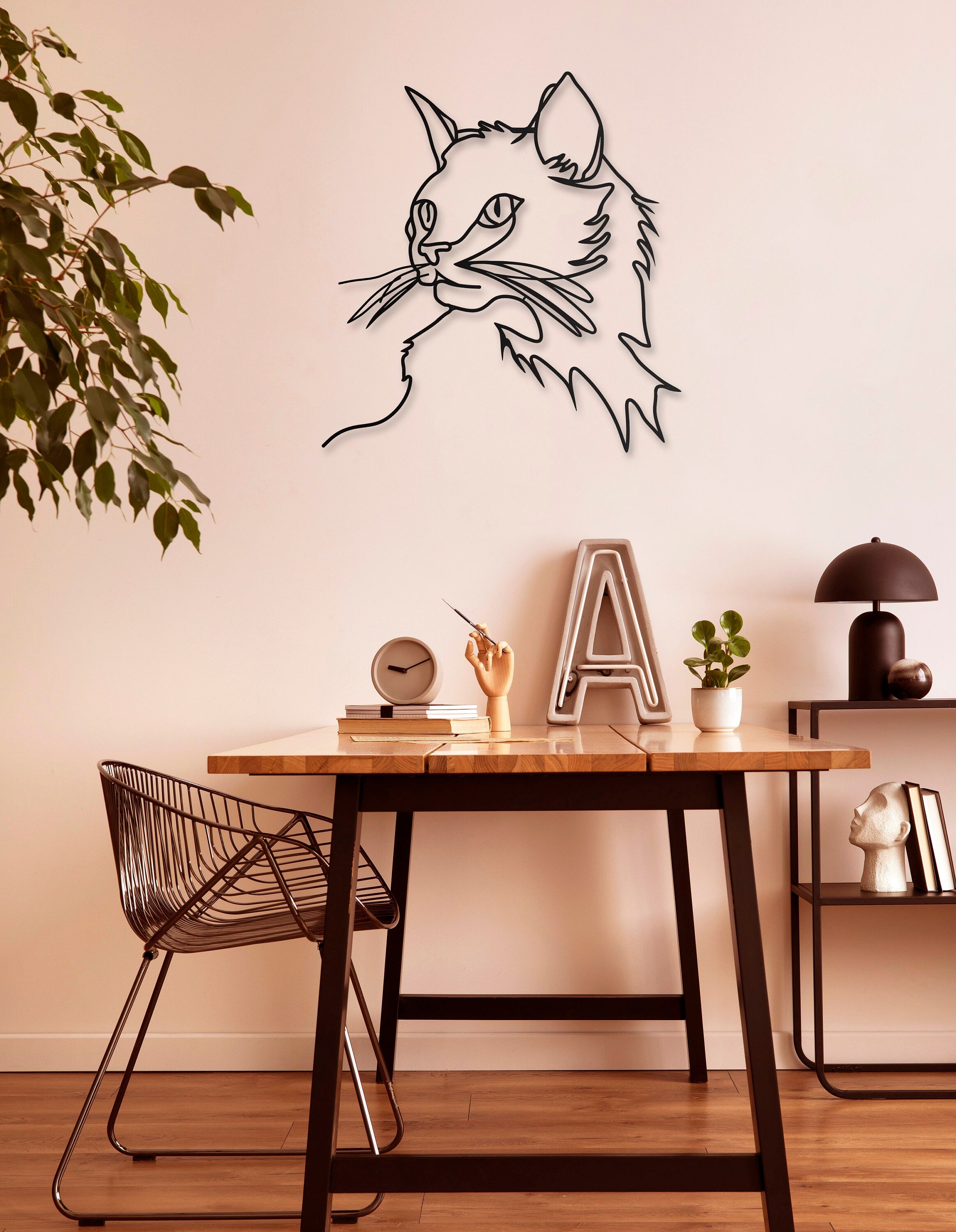 Minimalist Cat Decor, Aesthetic Animal Wall Art, Boho Wall Decor, Modern Living Room Decor, Gift For Him, Metal Wall Decor