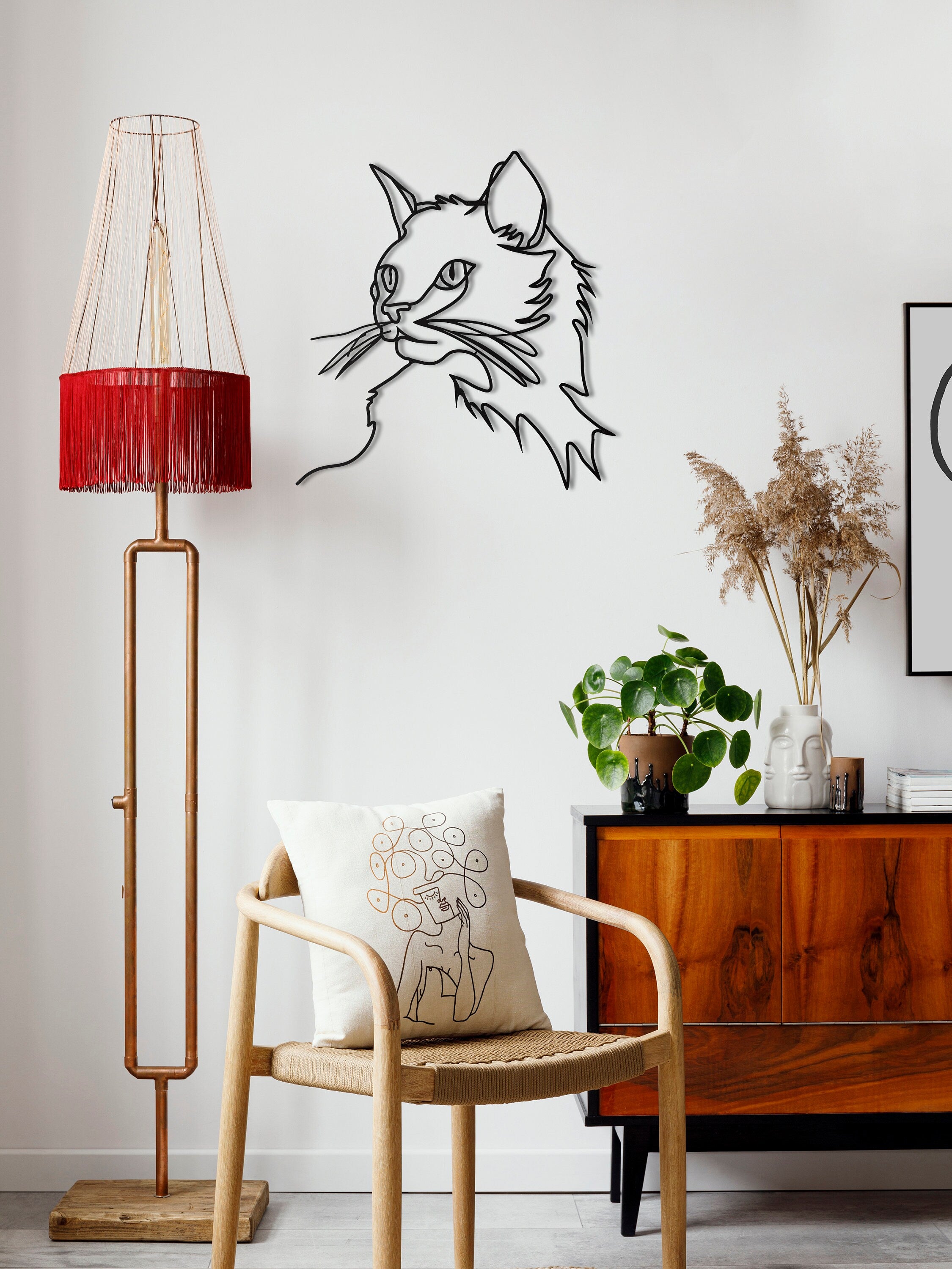 Minimalist Cat Decor, Aesthetic Animal Wall Art, Boho Wall Decor, Modern Living Room Decor, Gift For Him, Metal Wall Decor
