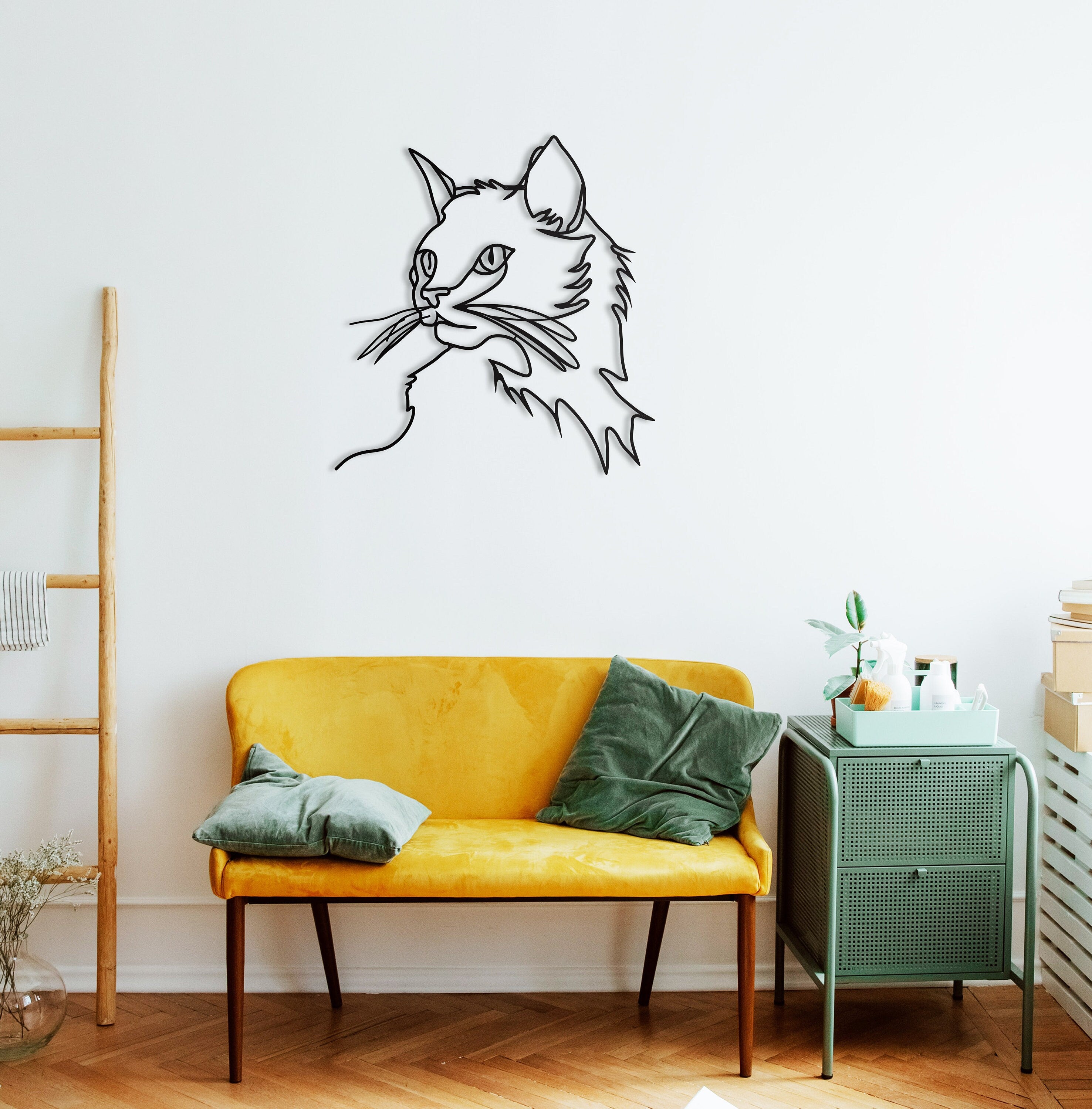 Minimalist Cat Decor, Aesthetic Animal Wall Art, Boho Wall Decor, Modern Living Room Decor, Gift For Him, Metal Wall Decor