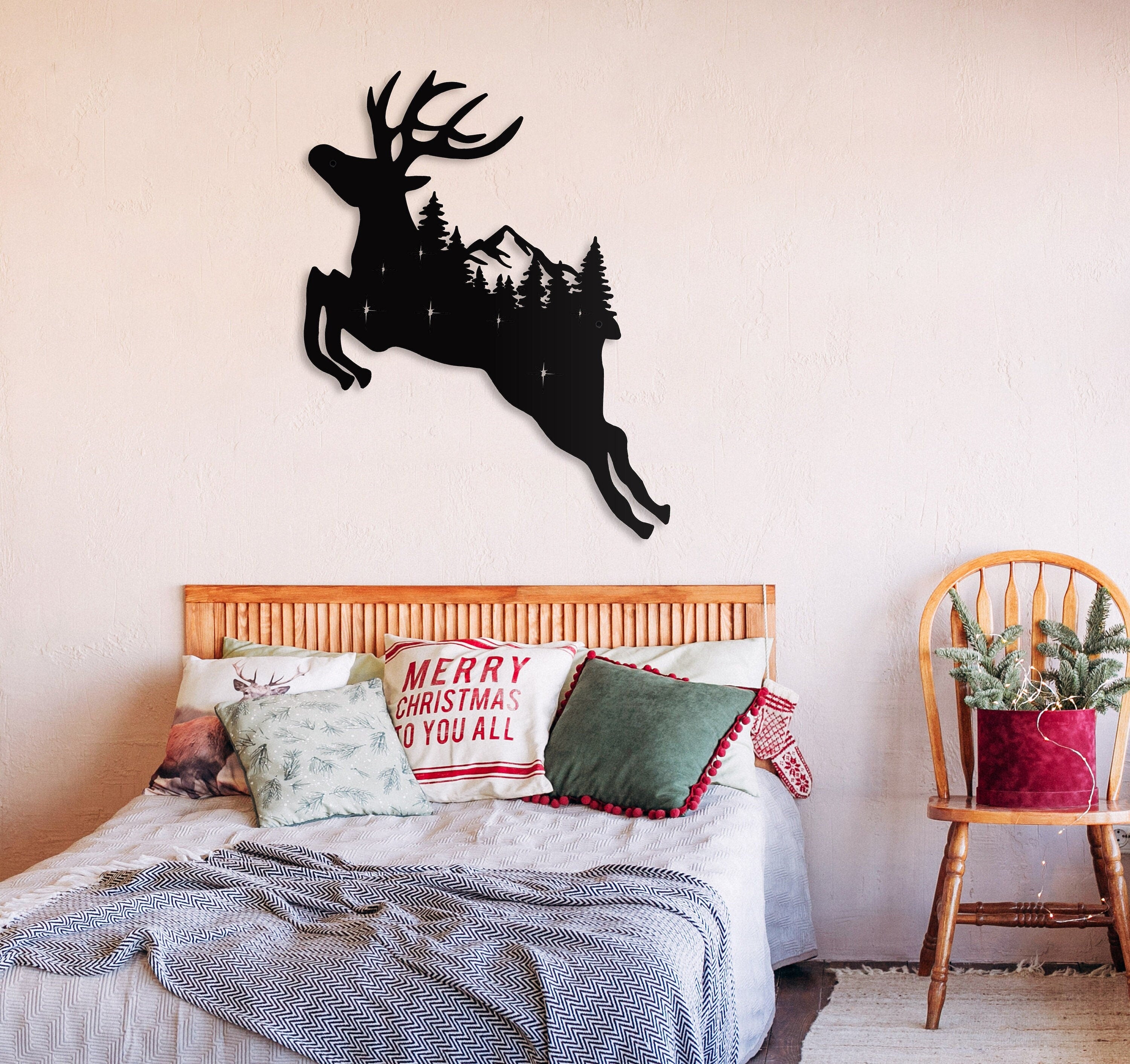 Deer Decor, Christmas Decor, Unique Wall Decor, Living Room Decoration, Housewarming Gift, Gift For Her, Girlfriend Gift, Metal Wall Decor