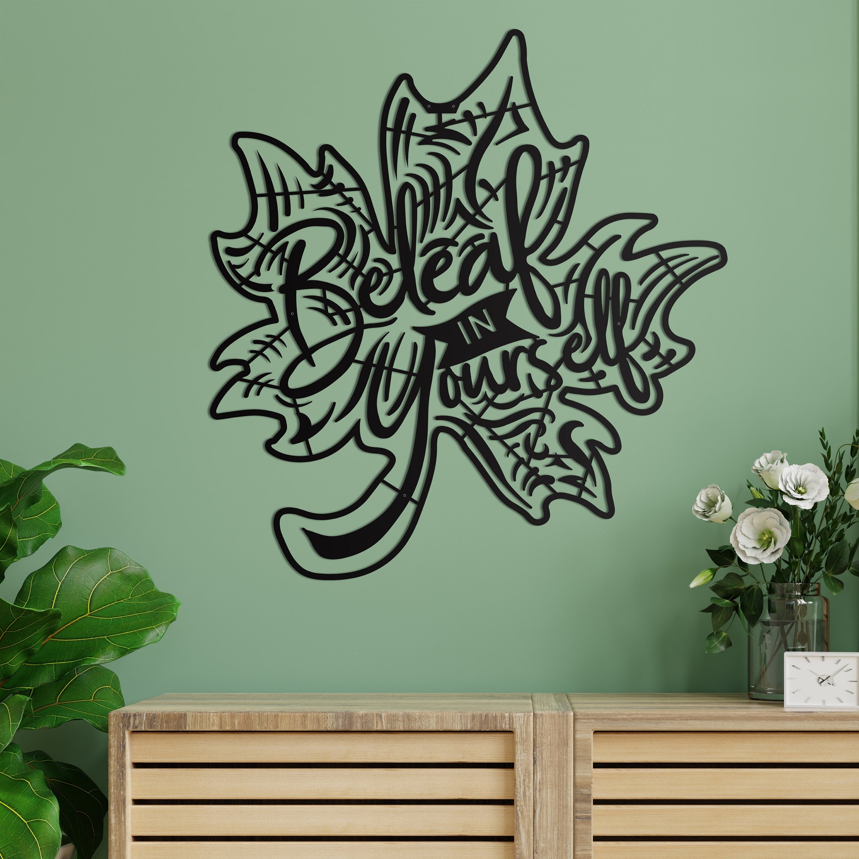 Living Room Wall Decor, Beleaf in Your Self, Metal Wall Decor, Unique Wall Decor, Over The Bed Wall Decor, Housewarming Gift, Large Wall Art