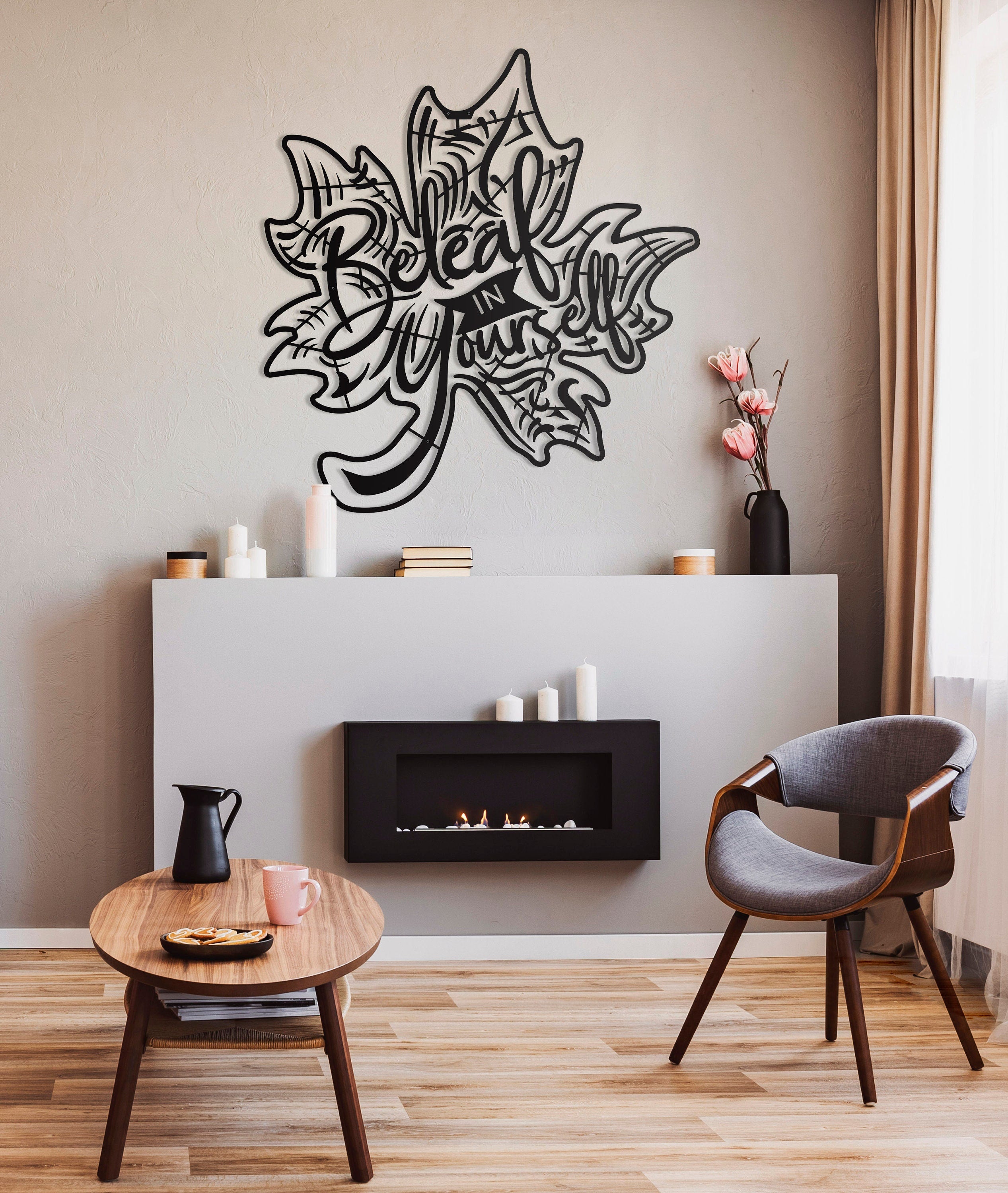 Living Room Wall Decor, Beleaf in Your Self, Metal Wall Decor, Unique Wall Decor, Over The Bed Wall Decor, Housewarming Gift, Large Wall Art