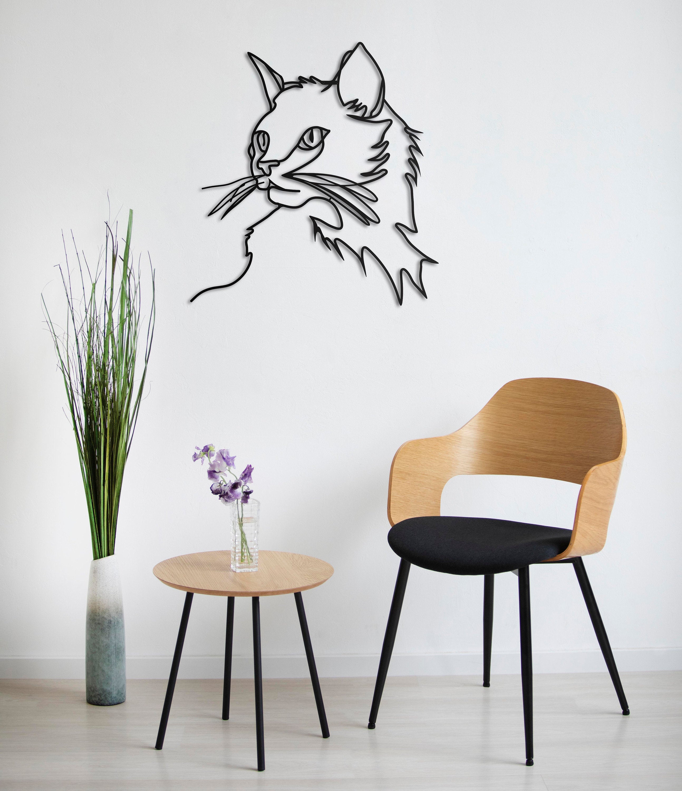 Minimalist Cat Decor, Aesthetic Animal Wall Art, Boho Wall Decor, Modern Living Room Decor, Gift For Him, Metal Wall Decor