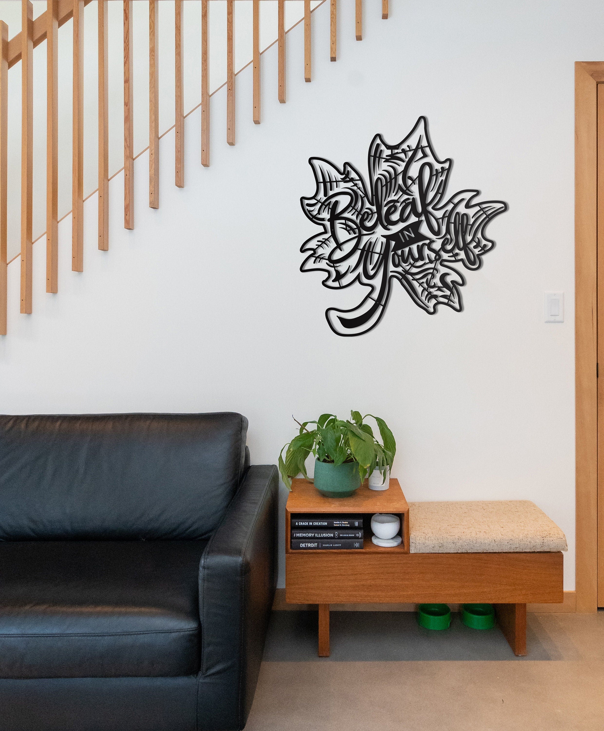 Living Room Wall Decor, Beleaf in Your Self, Metal Wall Decor, Unique Wall Decor, Over The Bed Wall Decor, Housewarming Gift, Large Wall Art