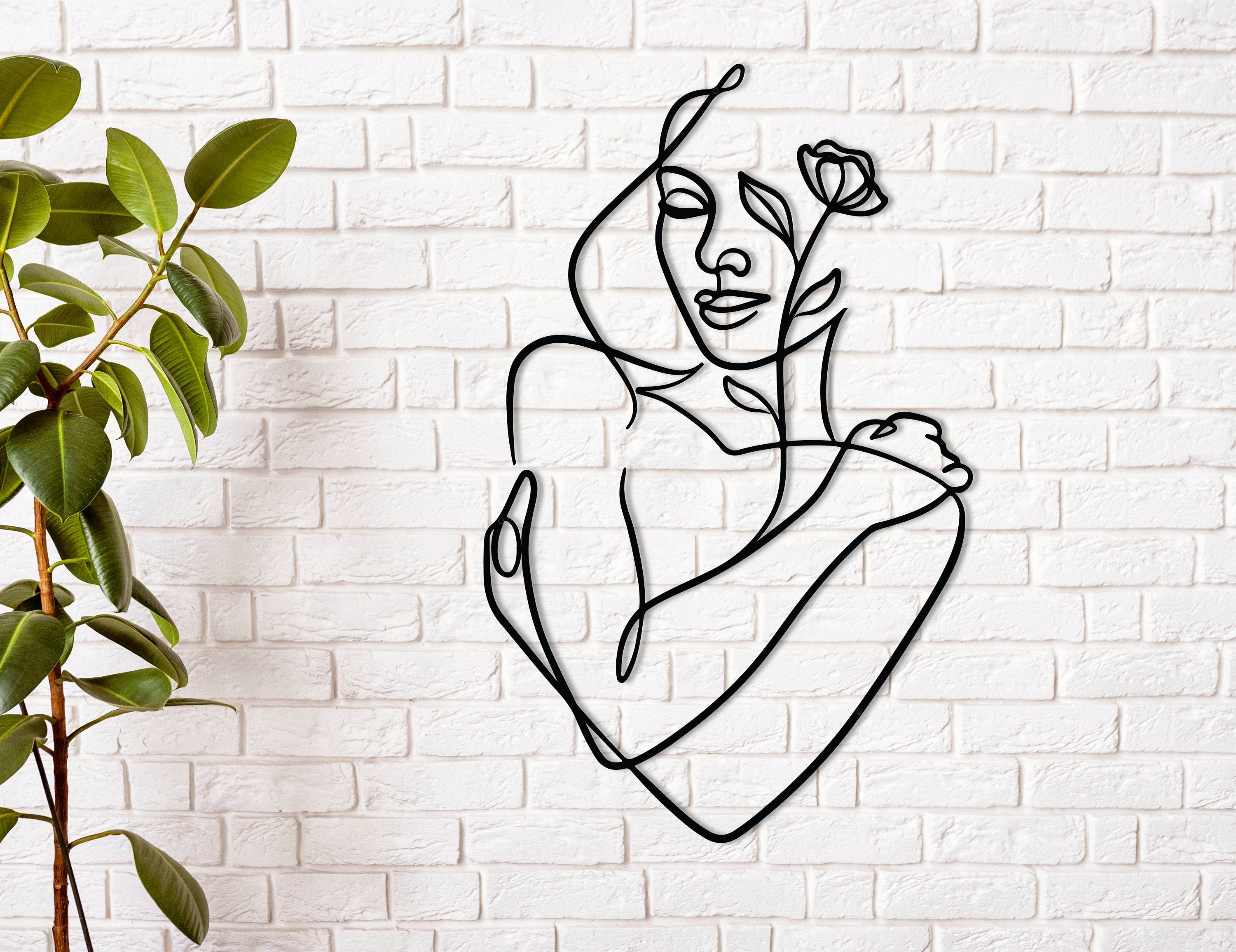 Minimalist Naked Woman Wall Decor, Minimalist Wall Art, Flower Wall Decor, Abstract Wall Decor,  Unique Over The Bed Decor, Home Decore