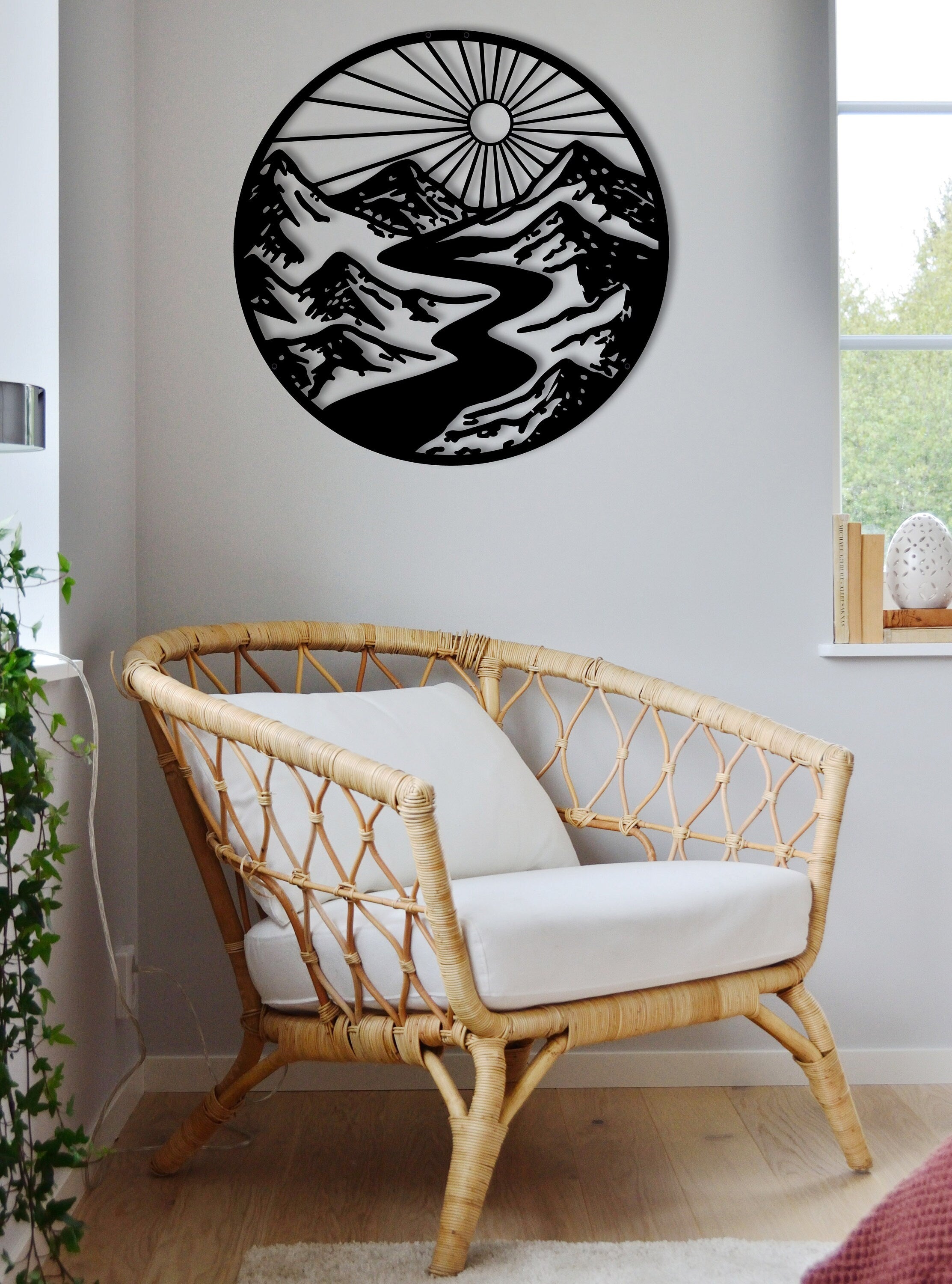 Metal Wall Decor, Oversized Wall Decor, Farmhouse Wall Decor, New Home Gift, Sun Livingroom Wall Decor, Mountain River Wall Decor