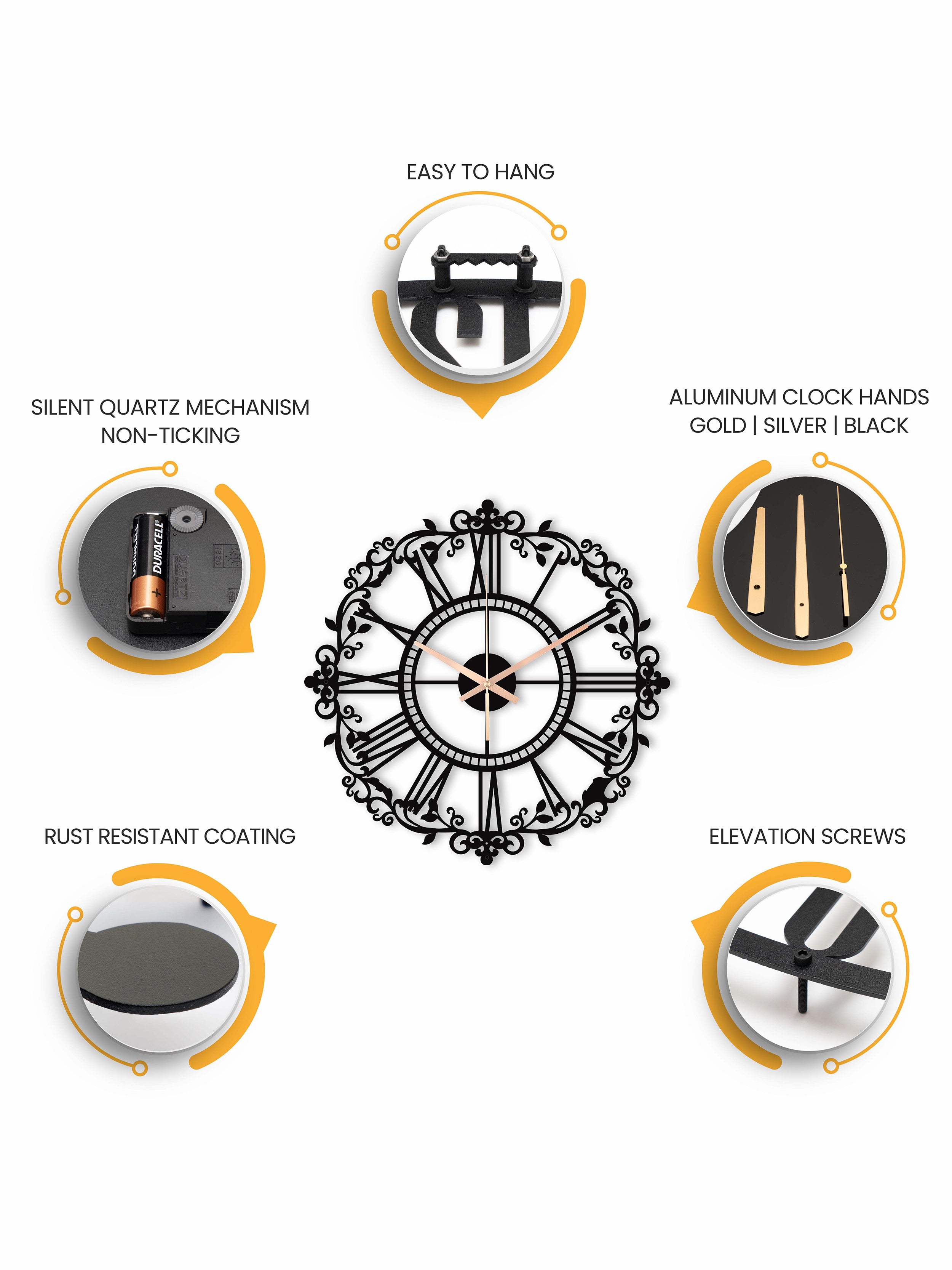 Modern Gold Roman Number Wall Clock