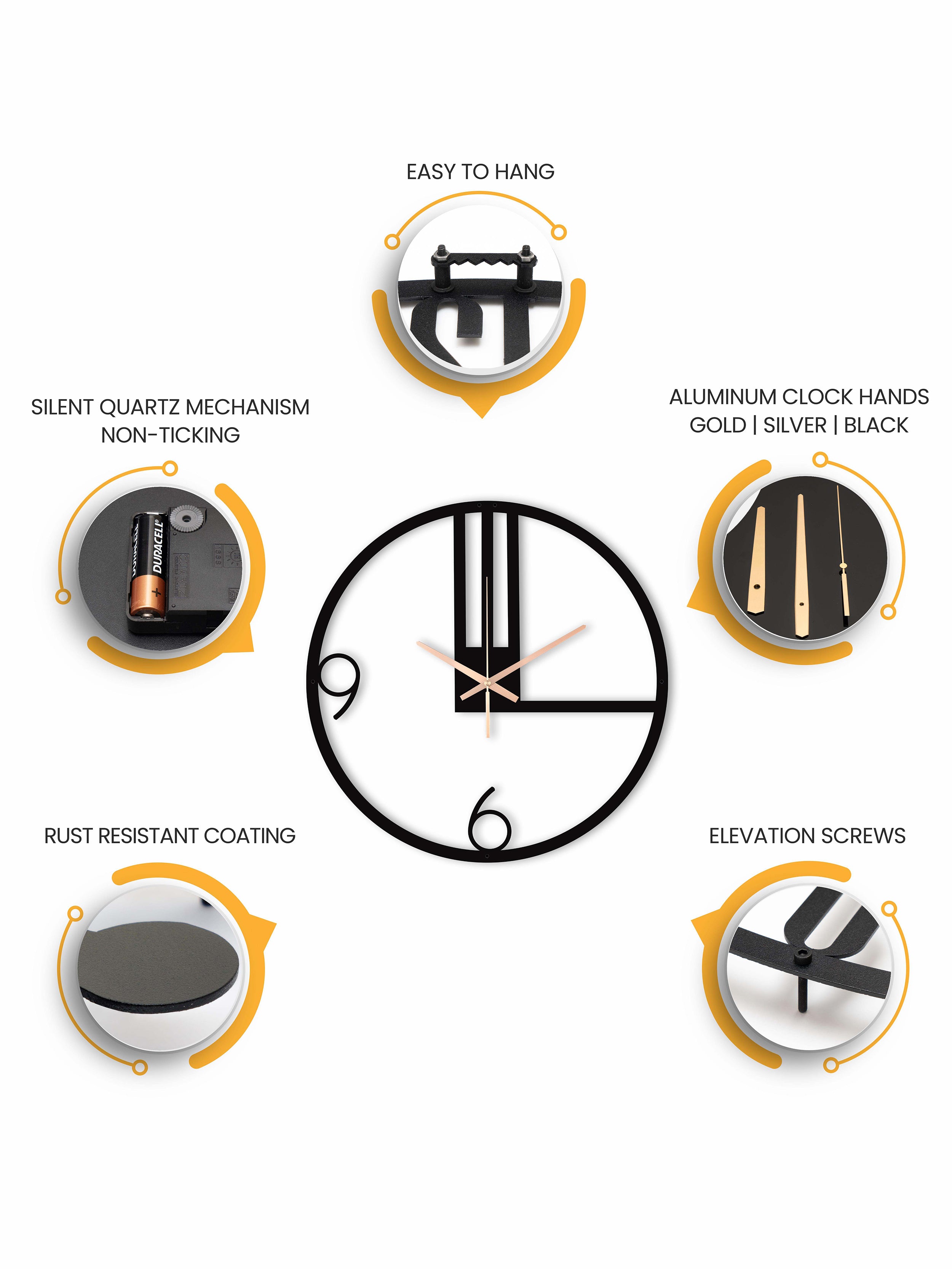 Modern Black Silent Large Wall Clock Art