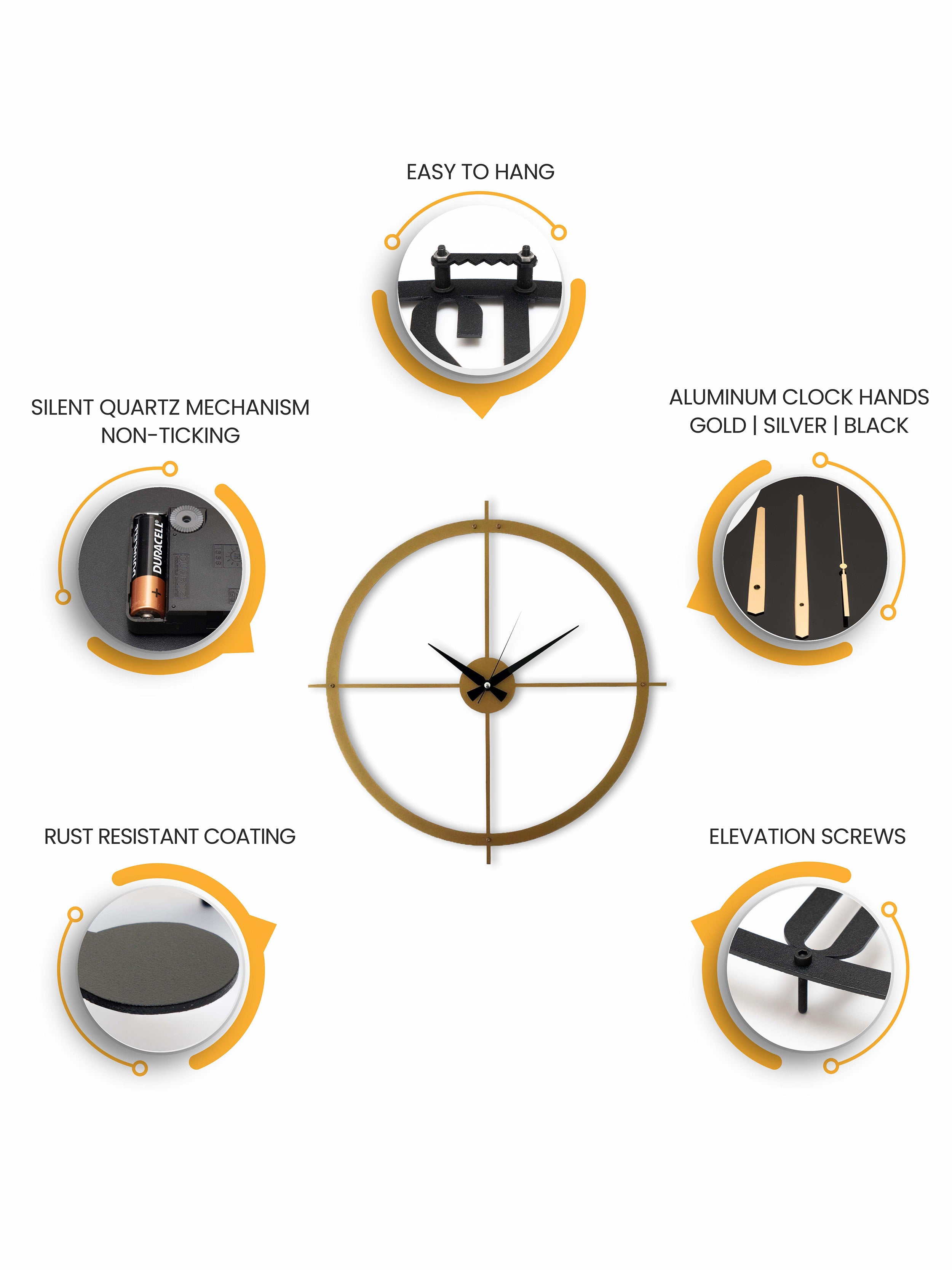 Gold Silent Large Wall Clock