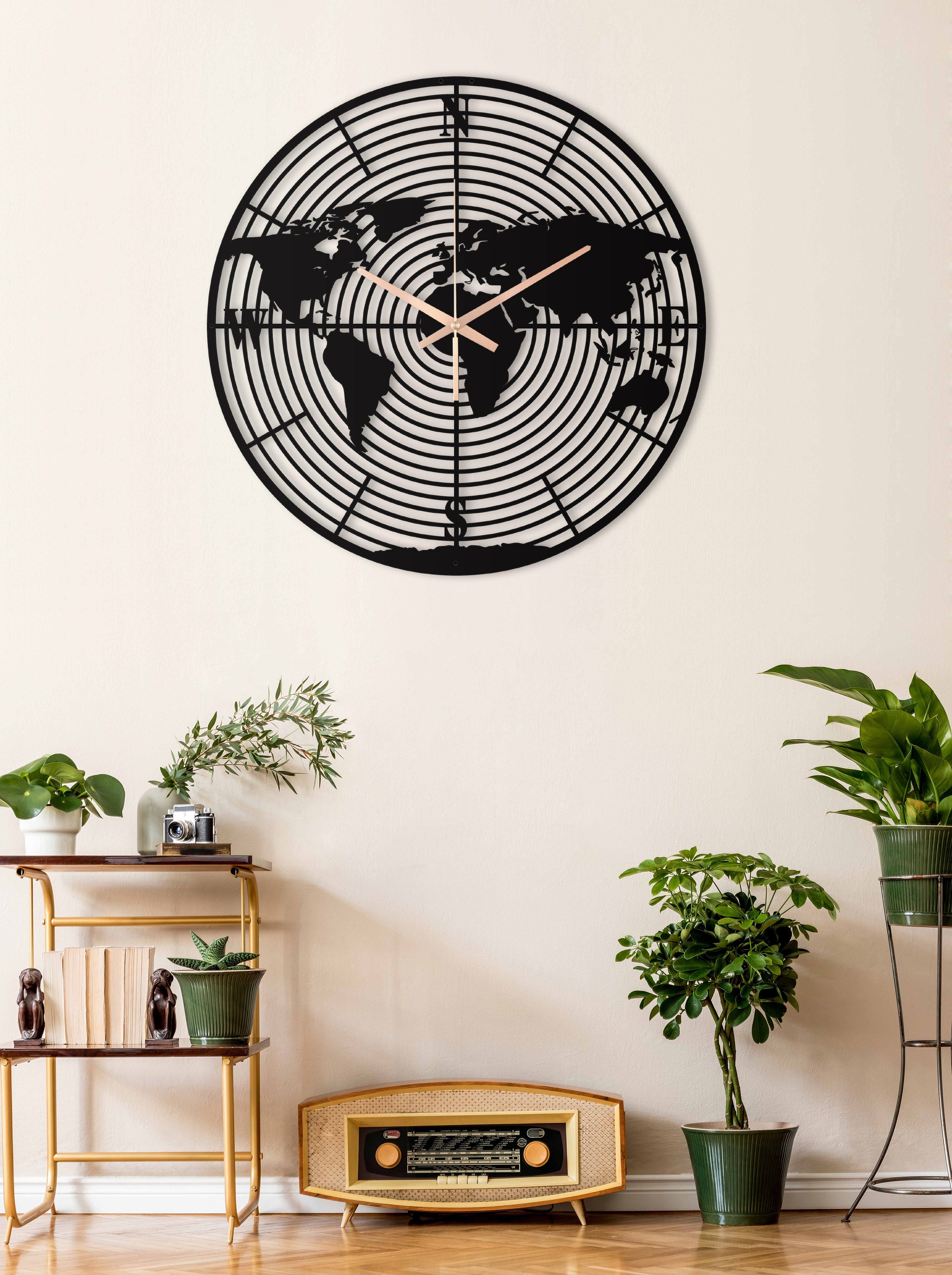World Map Oversize Metal Wall Clock