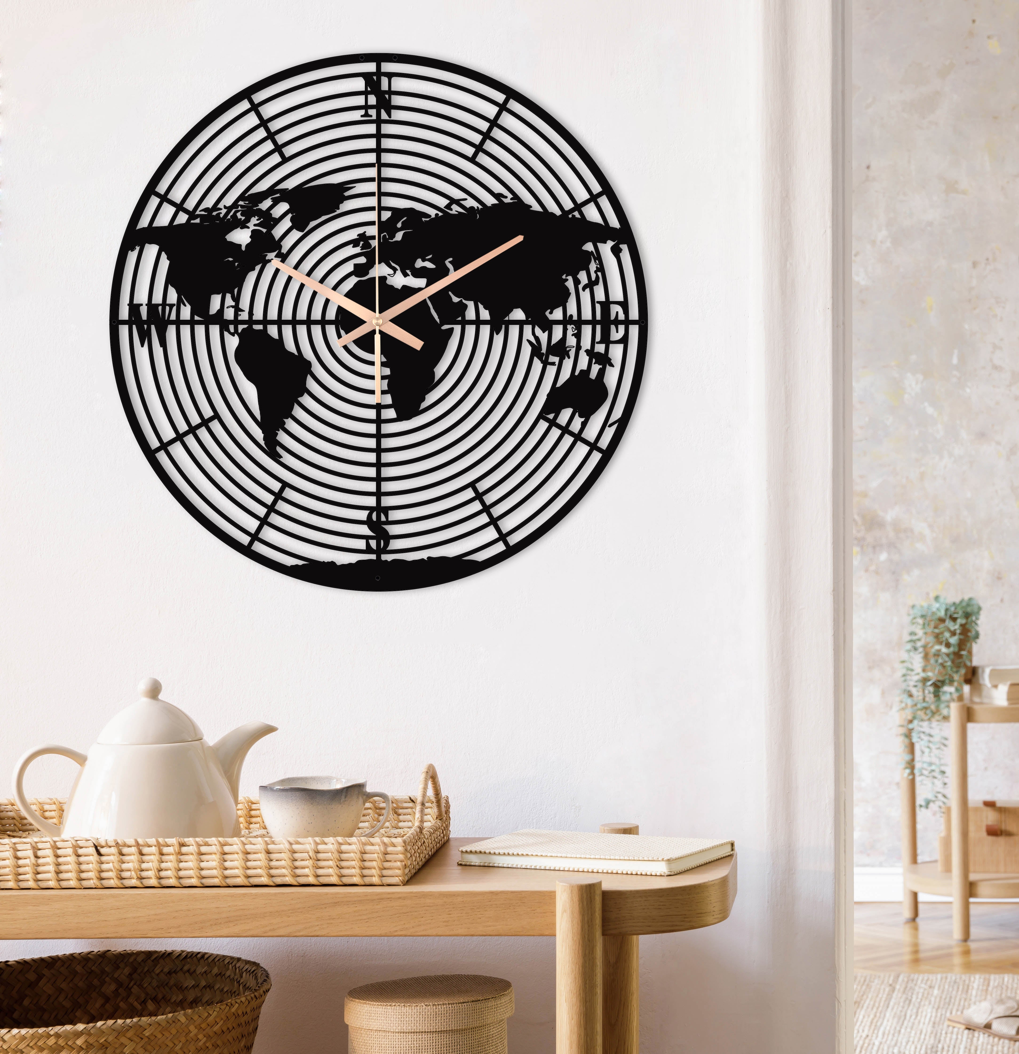 World Map Oversize Metal Wall Clock