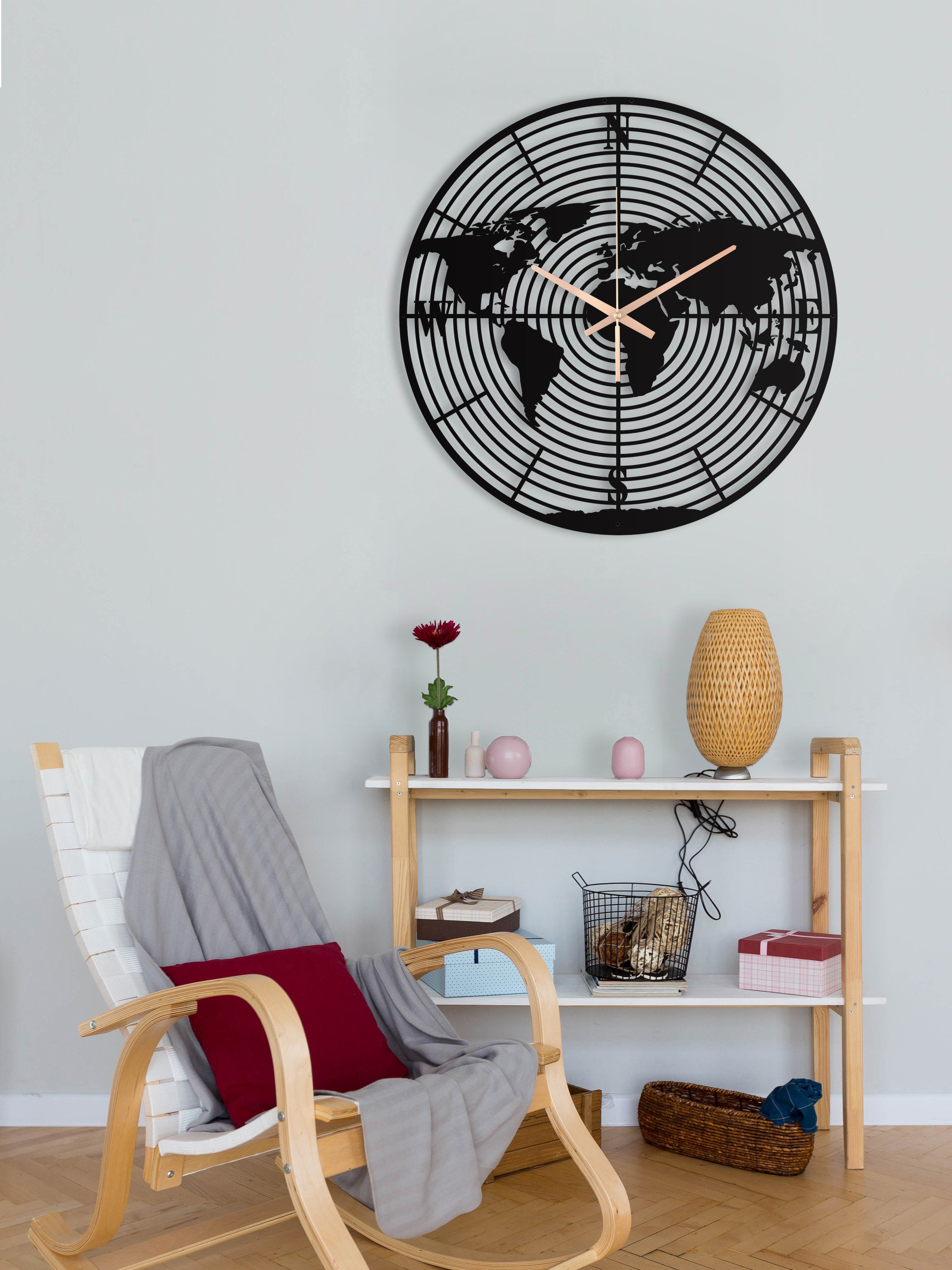 World Map Oversize Metal Wall Clock
