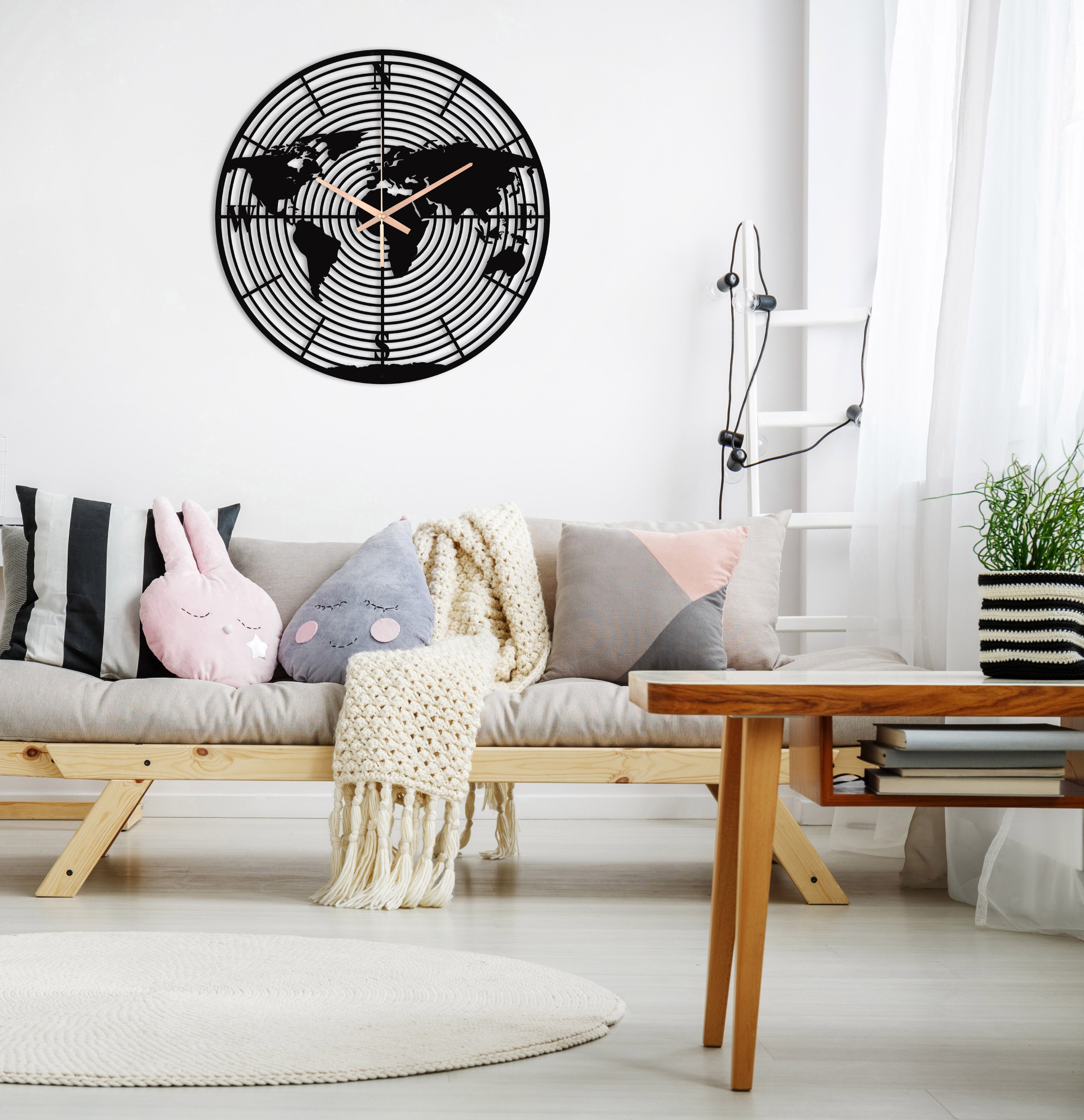 World Map Oversize Metal Wall Clock