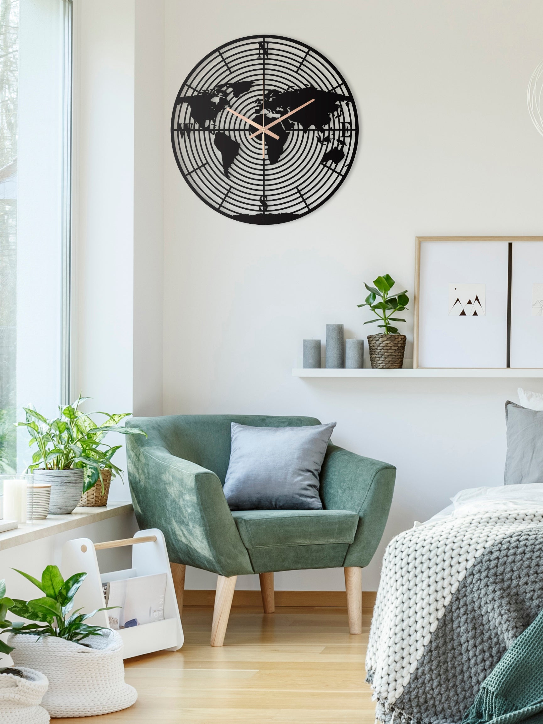 World Map Oversize Metal Wall Clock