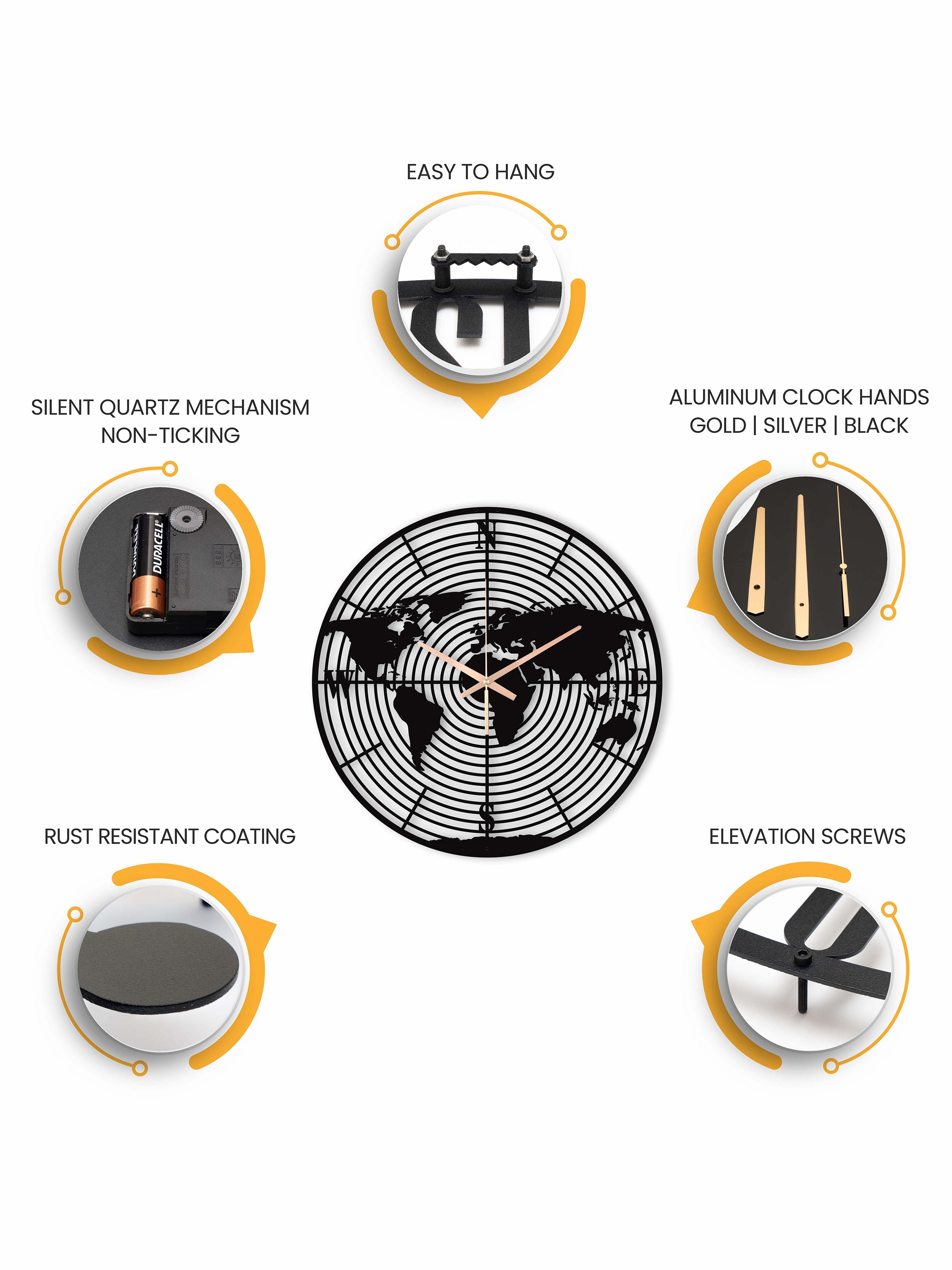World Map Oversize Metal Wall Clock
