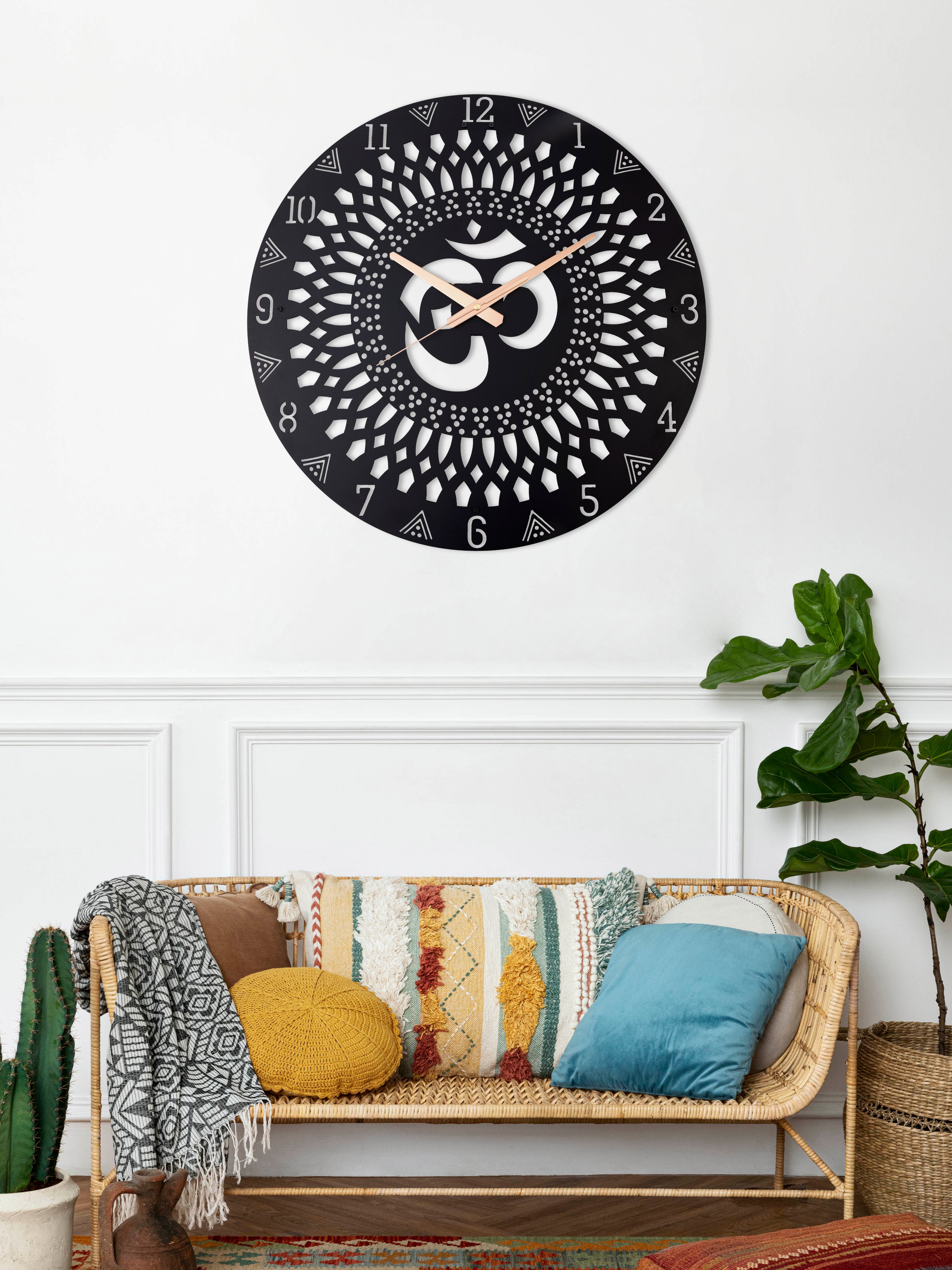 OM Symbol Black Modern Oversize Wall Clock