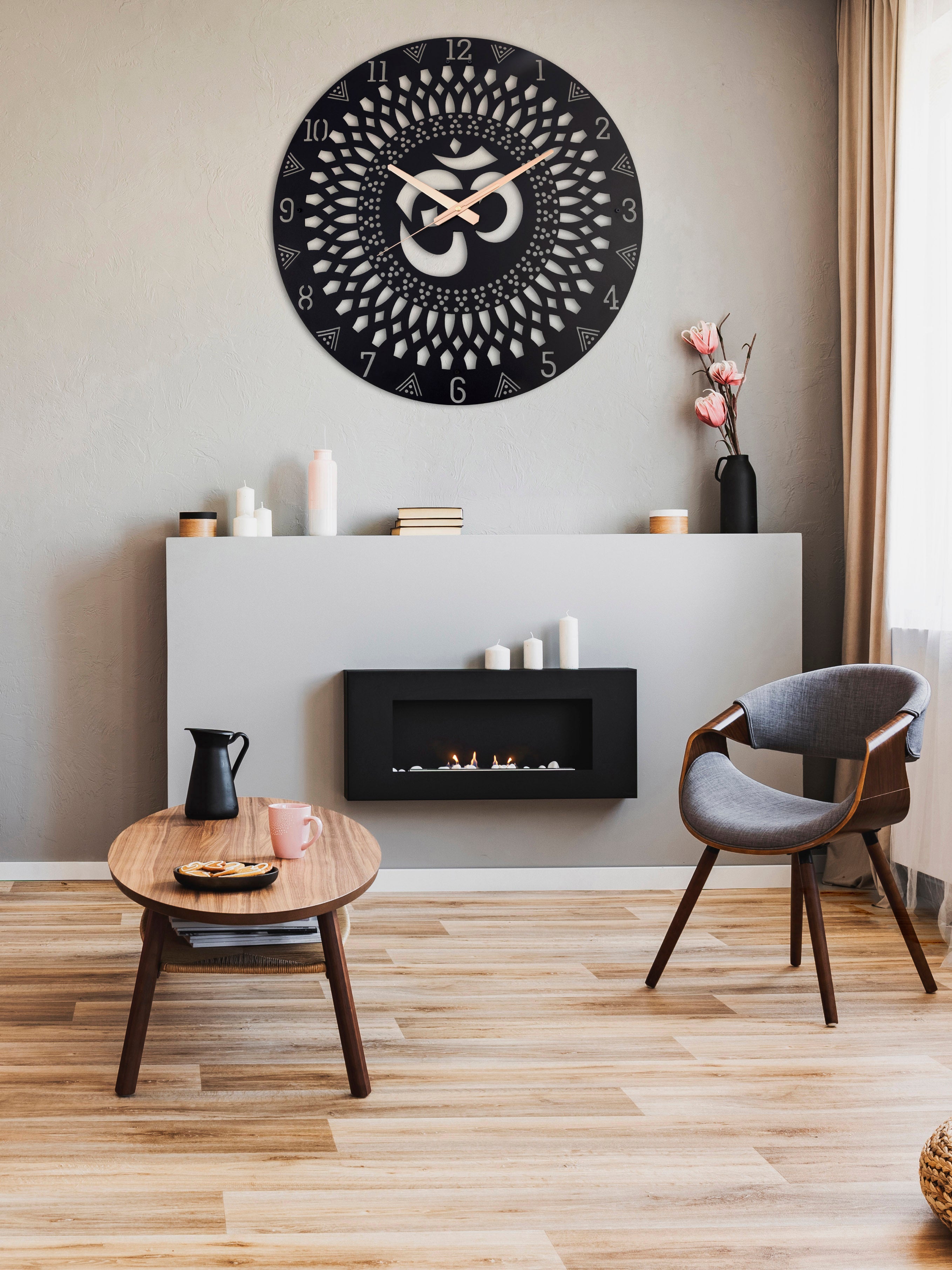 OM Symbol Black Modern Oversize Wall Clock
