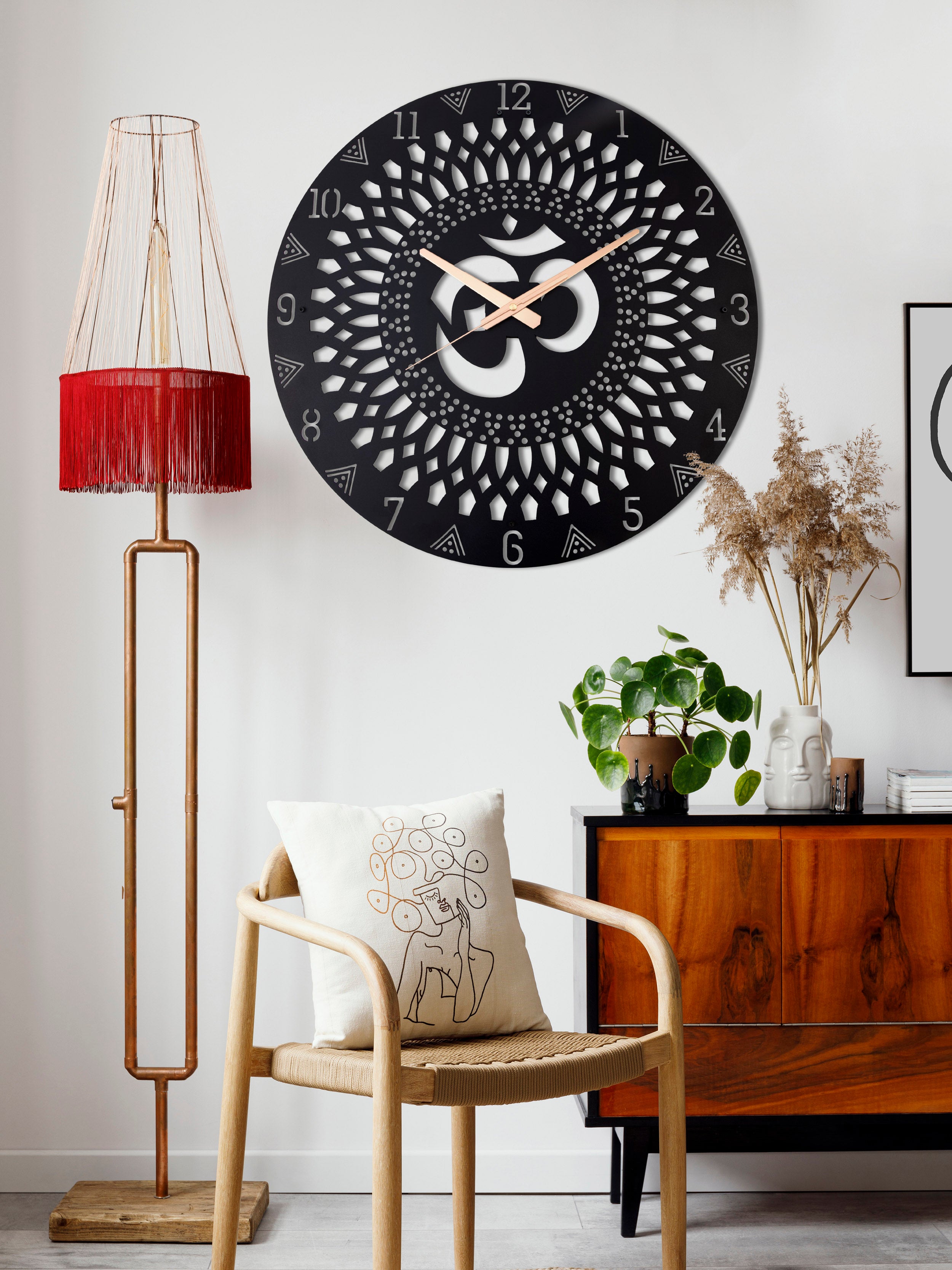 OM Symbol Black Modern Oversize Wall Clock
